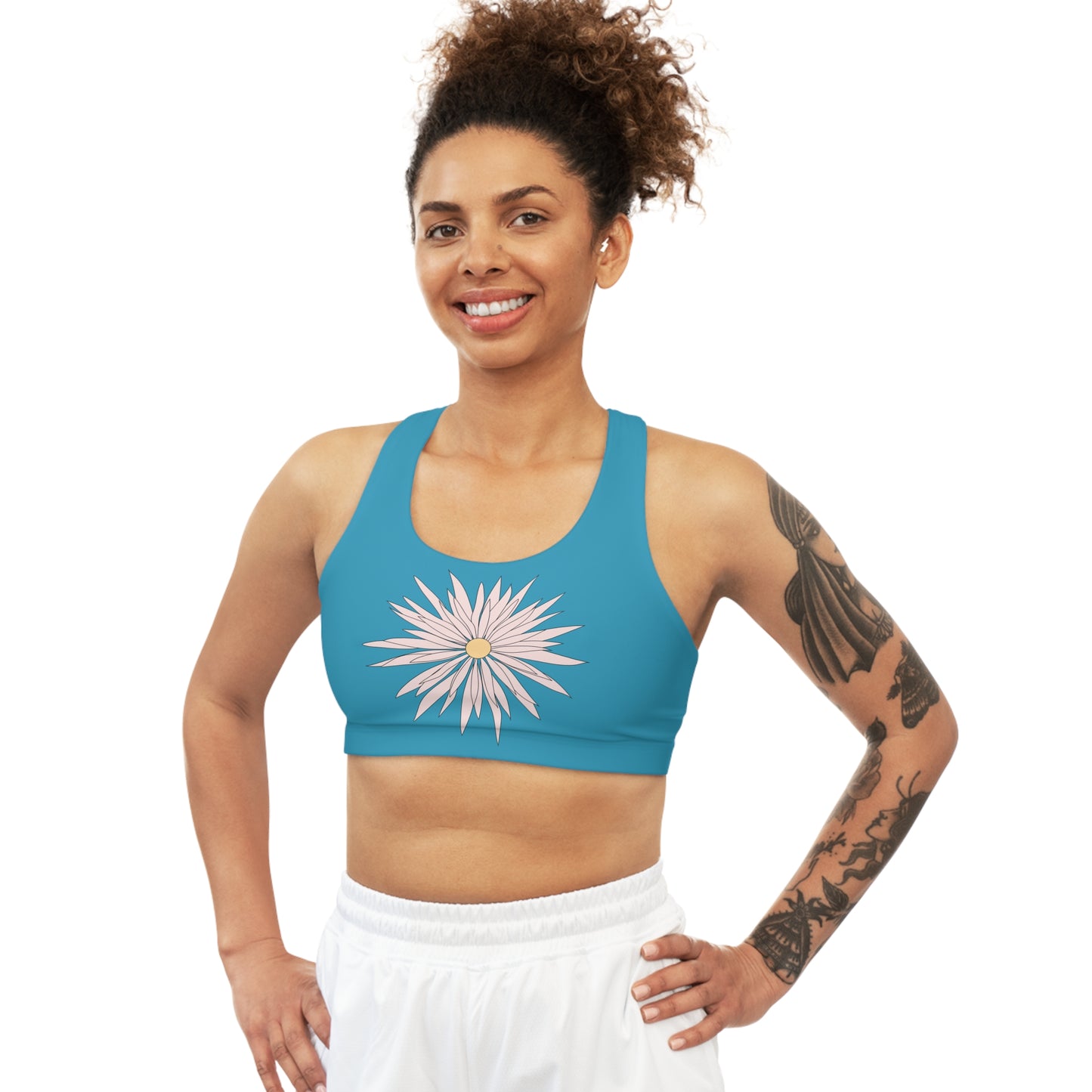 Seamless Sports Bra Turquois  - ROCK SOLID Blazing Flower - ZenGen USA