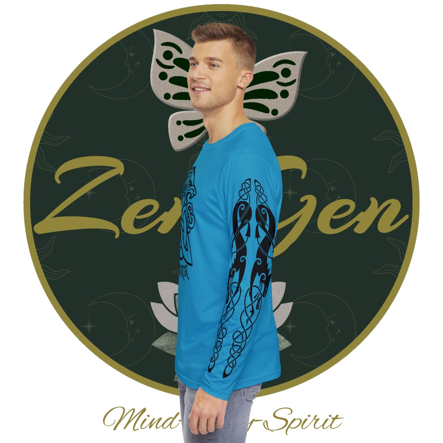 Celtic Fenrir Tribal Tattoo - Turquoise Men's Long Sleeve Shirt - ZenGen USA