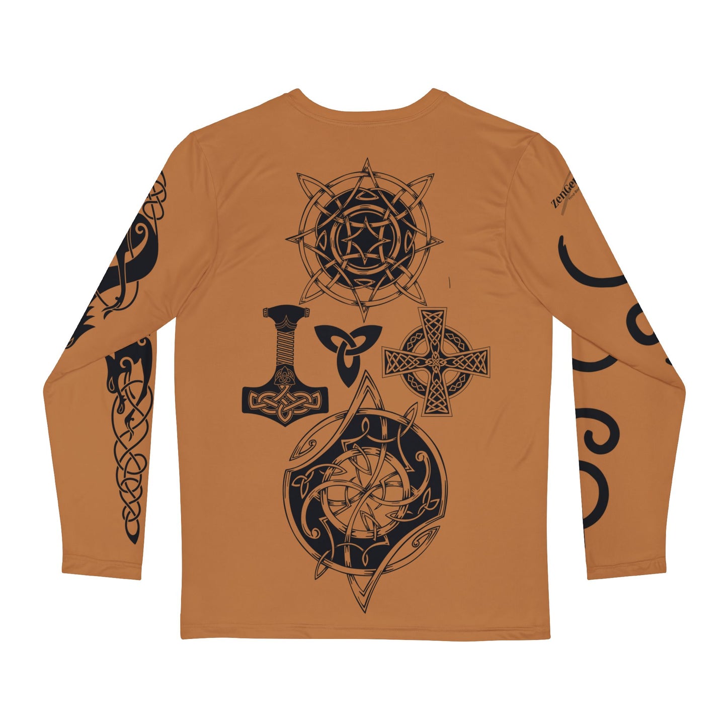 Celtic Fenrir Tribal Tattoo - Brown Men's Long Sleeve Shirt - ZenGen USA