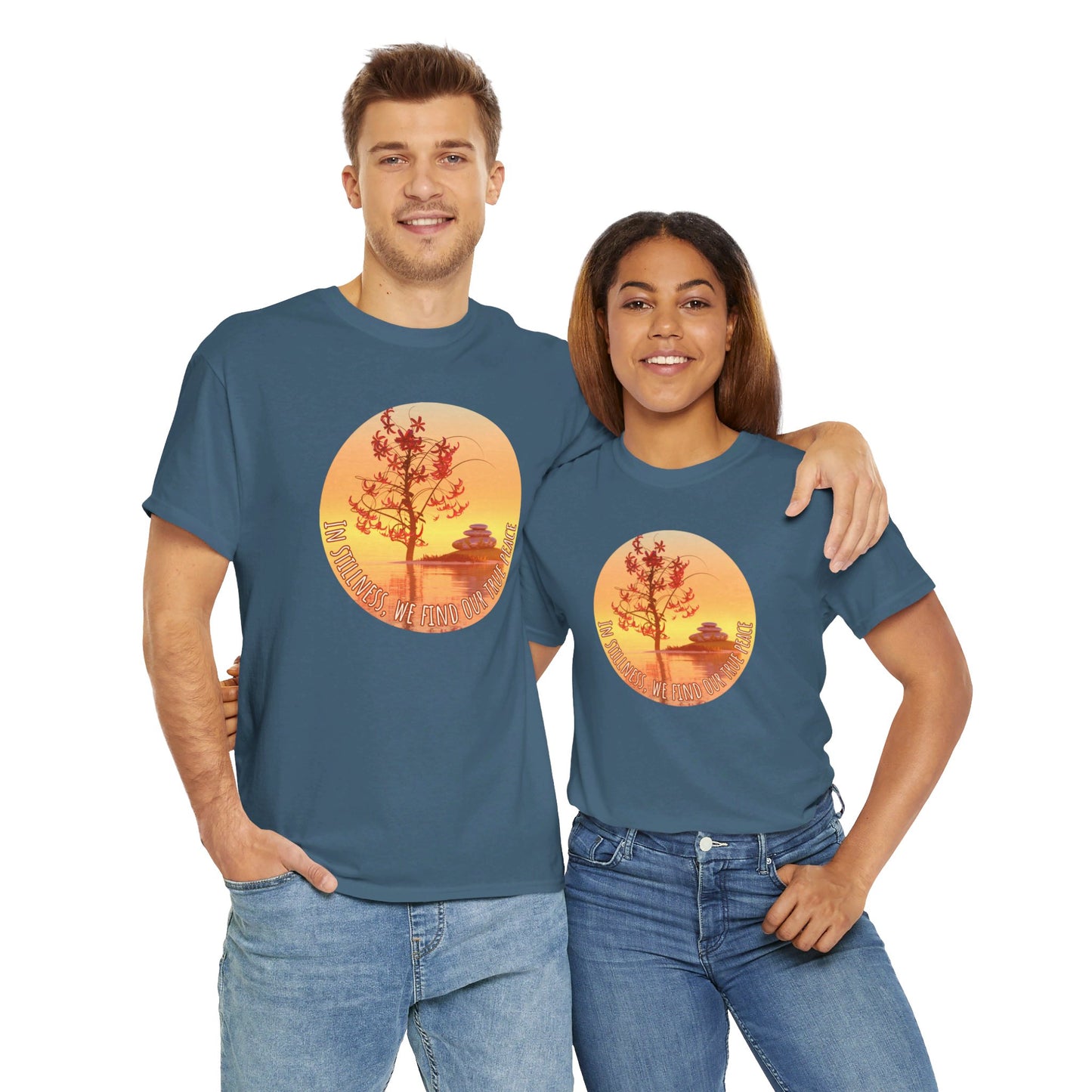 Find True Peace: Unisex Heavy Cotton Zen Bonsai & Cairns Graphic Tee