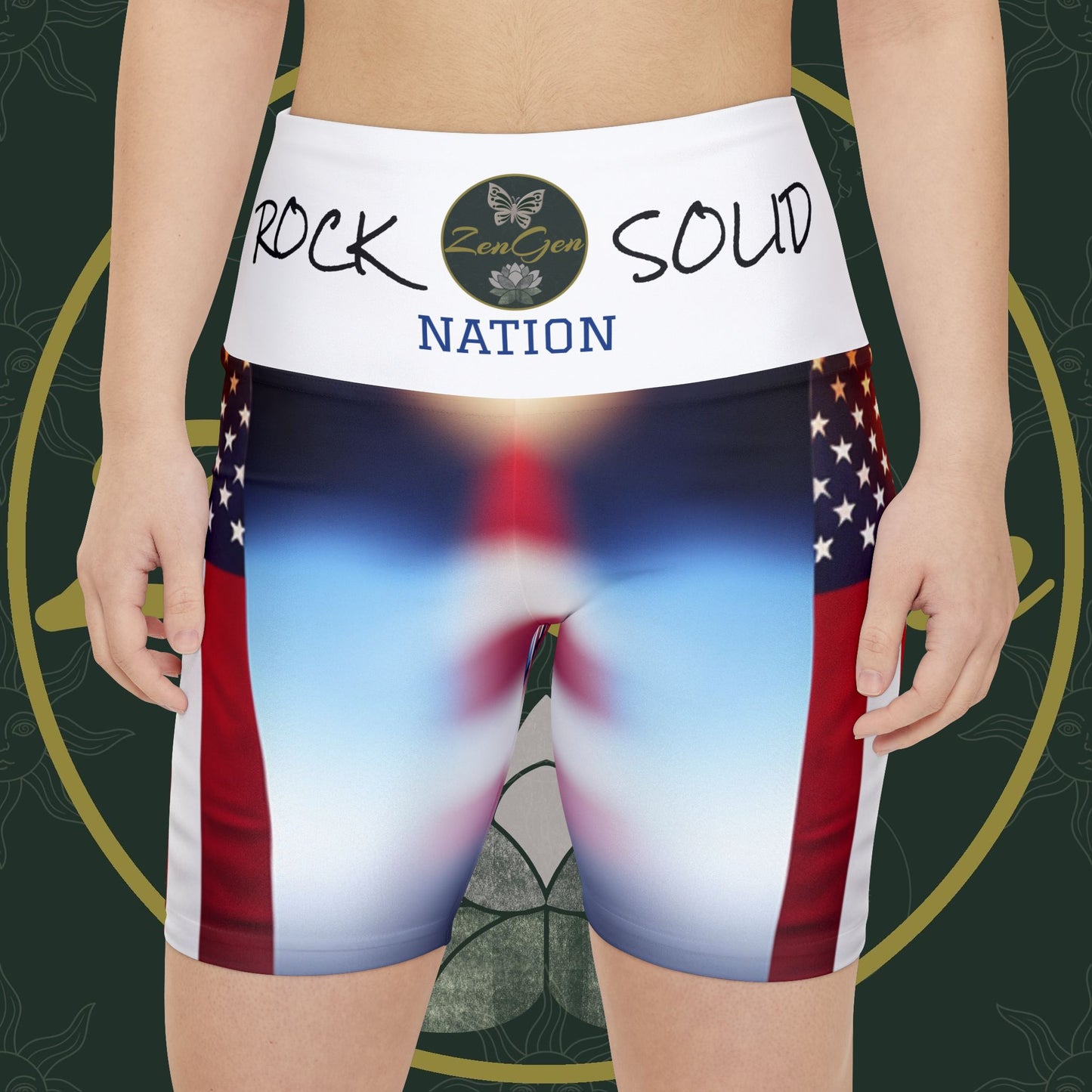 ZenGen Nation ROCK SOLID Women's Workout Shorts (AOP) - Stars & Stripes