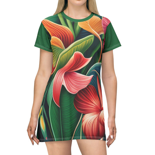 Vestido tipo camiseta con estampado floral (AOP) - ZenGen USA - Verde