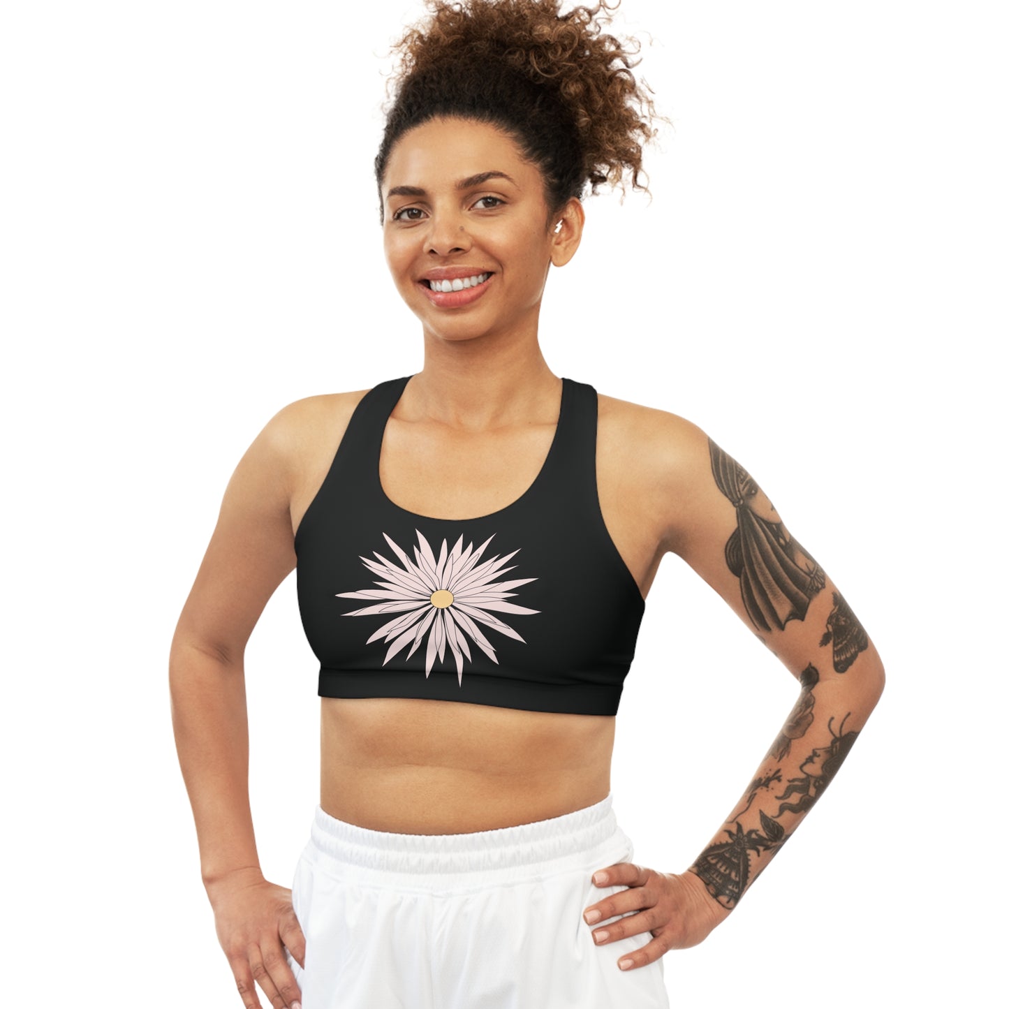 Seamless Sports Bra Black - ROCK SOLID Blazing Flower - ZenGen USA