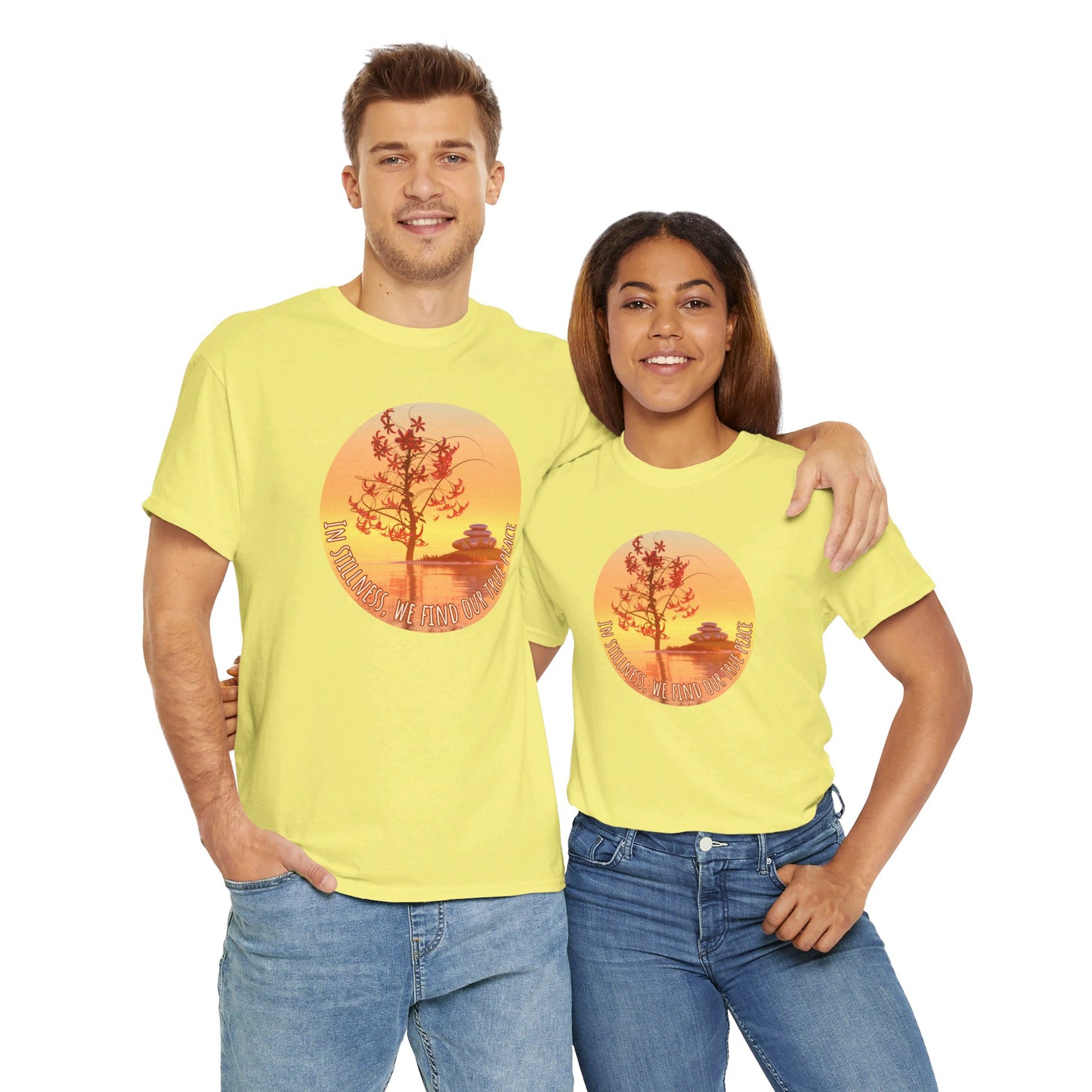 Find True Peace: Unisex Heavy Cotton Zen Bonsai & Cairns Graphic Tee