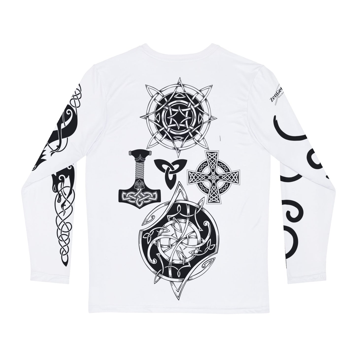 Tatuaje tribal celta Fenrir - Camisa blanca de manga larga para hombre - ZenGen USA