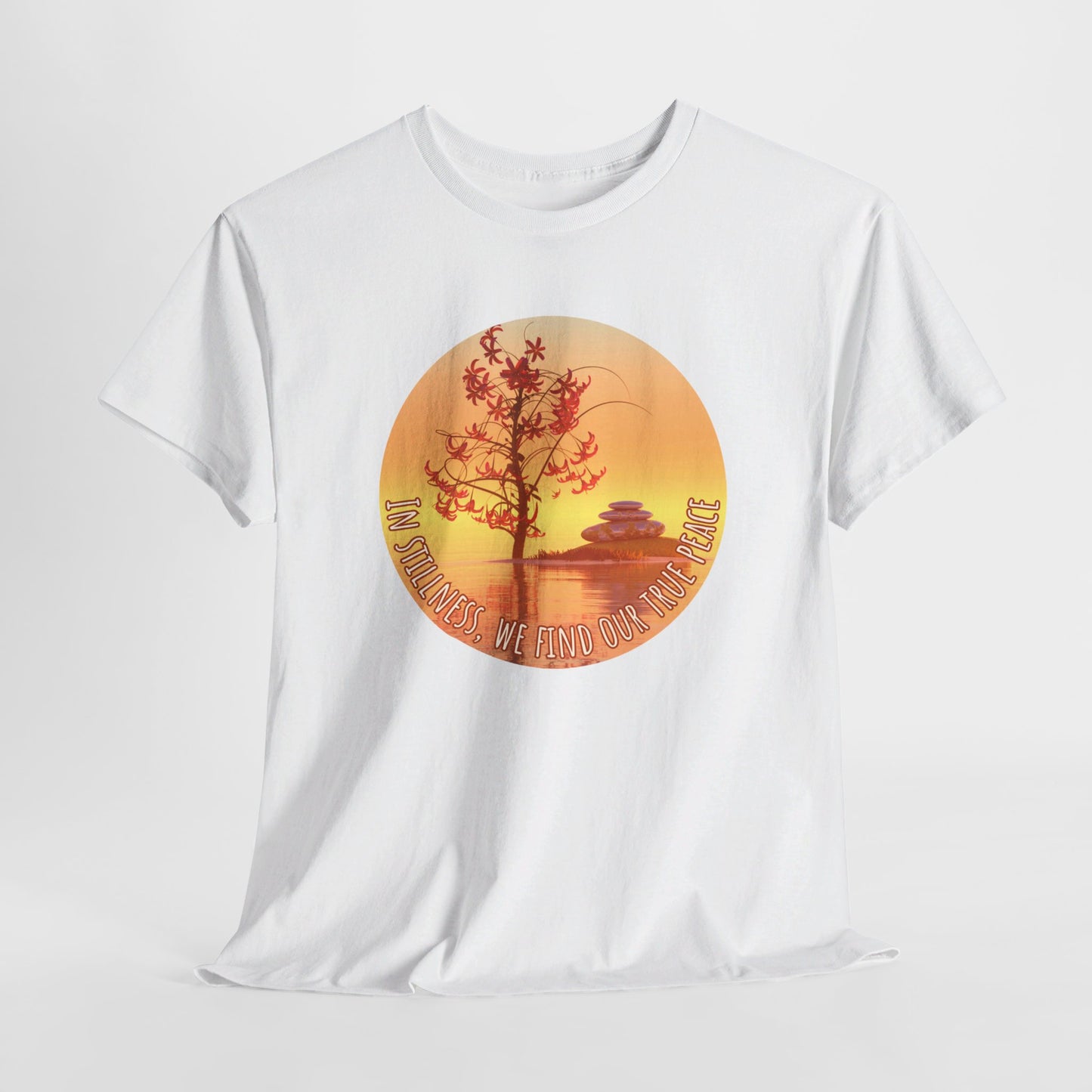 Find True Peace: Unisex Heavy Cotton Zen Bonsai & Cairns Graphic Tee