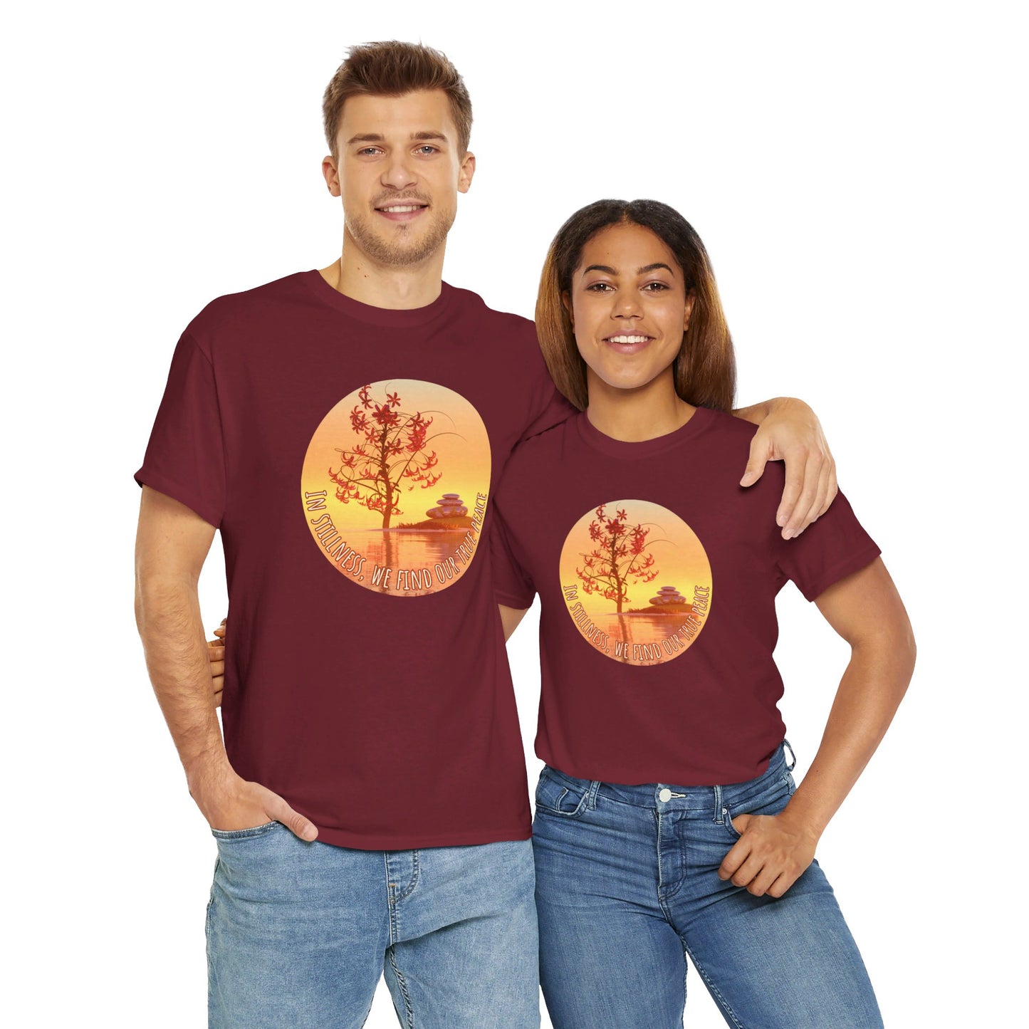 Find True Peace: Unisex Heavy Cotton Zen Bonsai & Cairns Graphic Tee