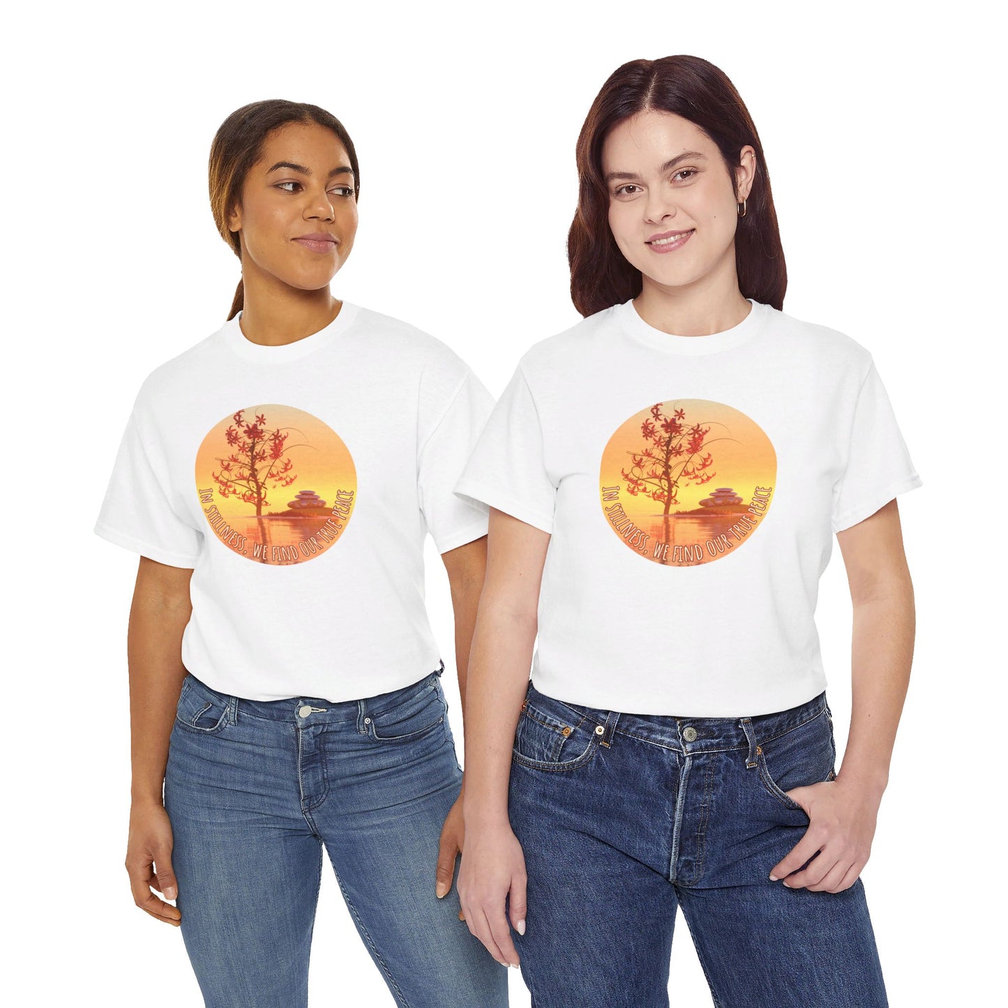 Find True Peace: Unisex Heavy Cotton Zen Bonsai & Cairns Graphic Tee