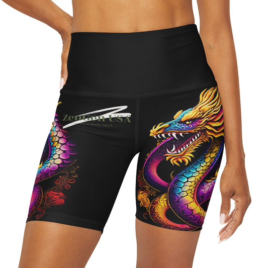 Dragon High Waisted Yoga Shorts | Black | ROCK SOLID | ZenGen USA