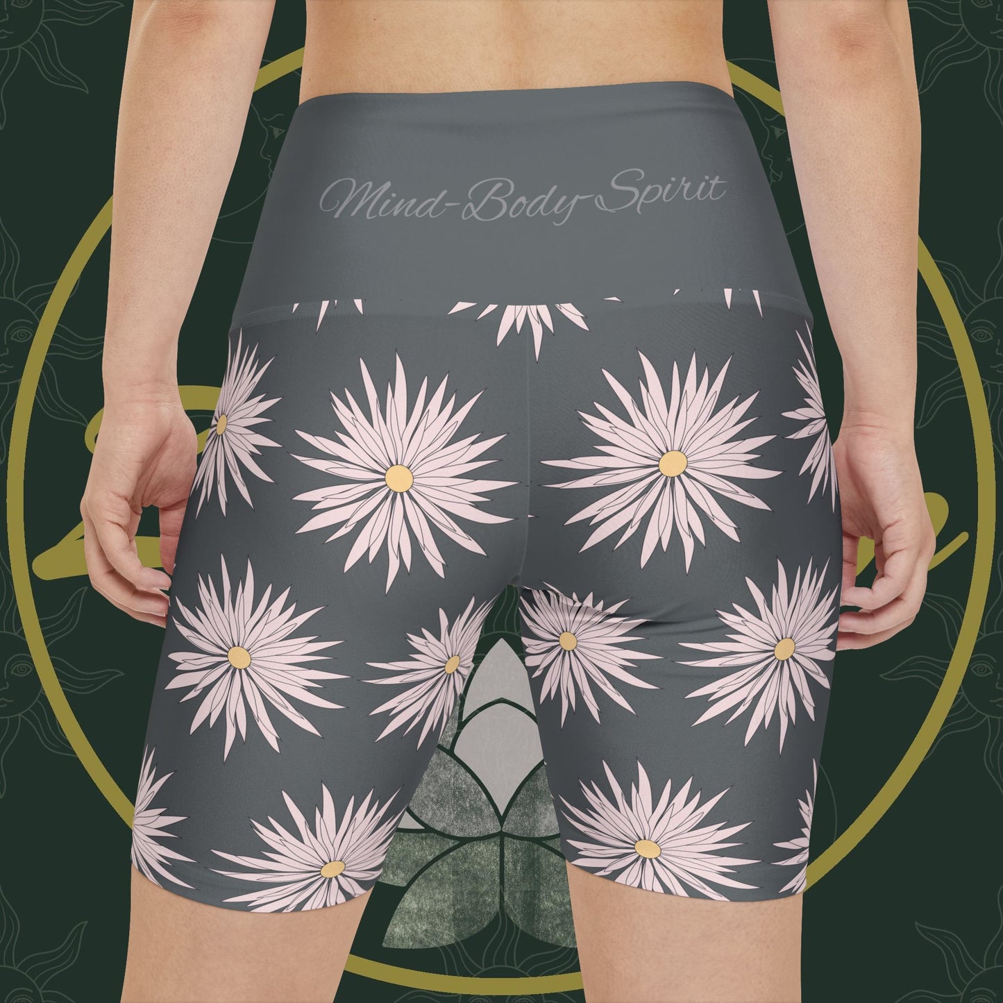 Women's Workout Shorts  - Gray - ROCK SOLID Blazing Flower - ZenGen USA