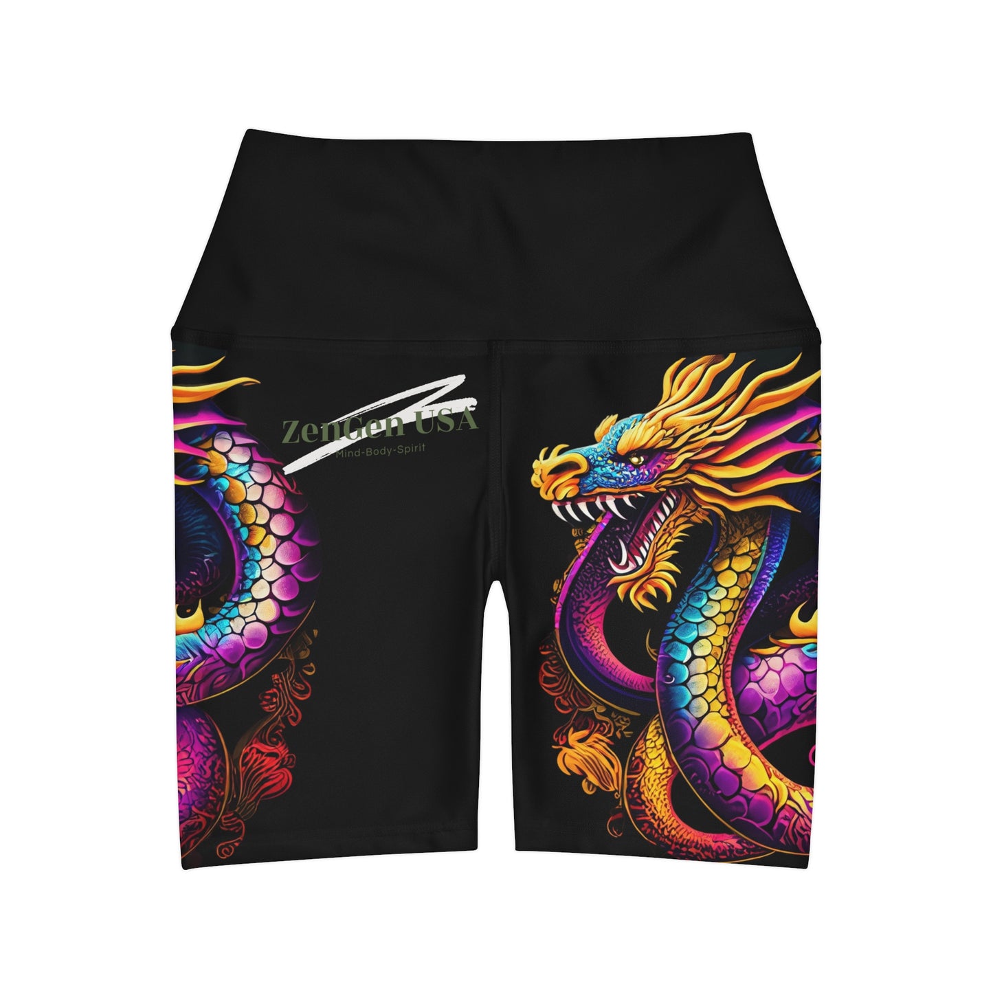 Dragon High Waisted Yoga Shorts | Black | ROCK SOLID | ZenGen USA