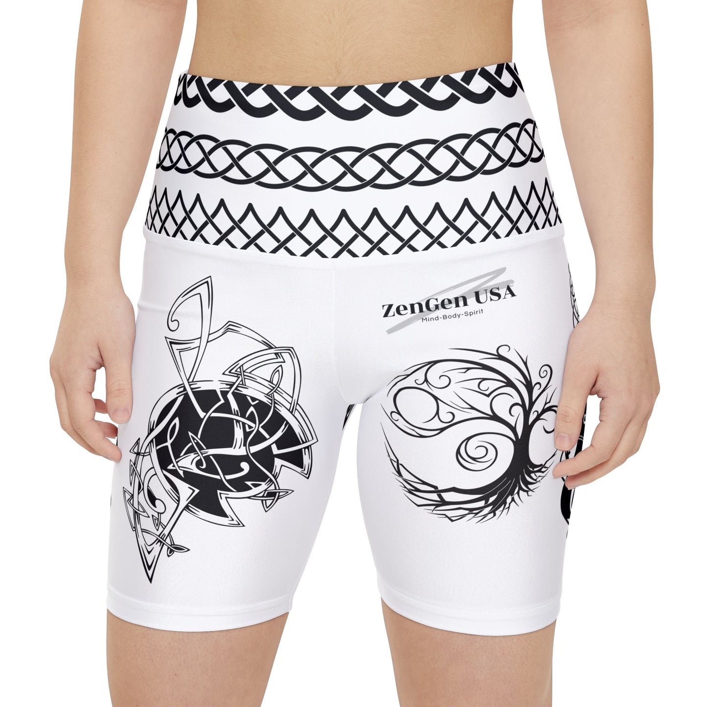 Celtic Tribal Tattoo - White Women's Workout Shorts - ZenGen USA ROCK SOLID