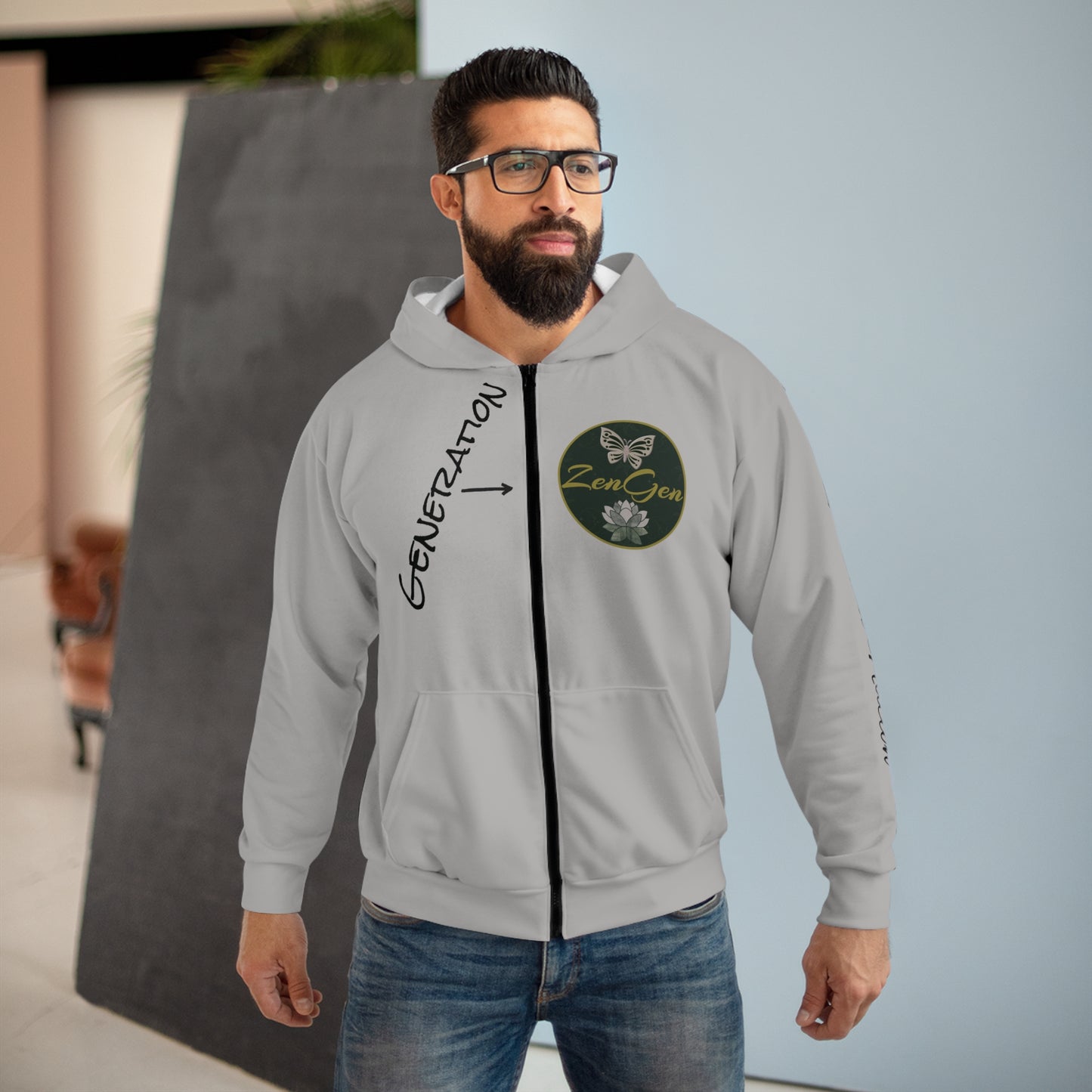 Generation ZenGen - Gray Unisex Zip Hoodie