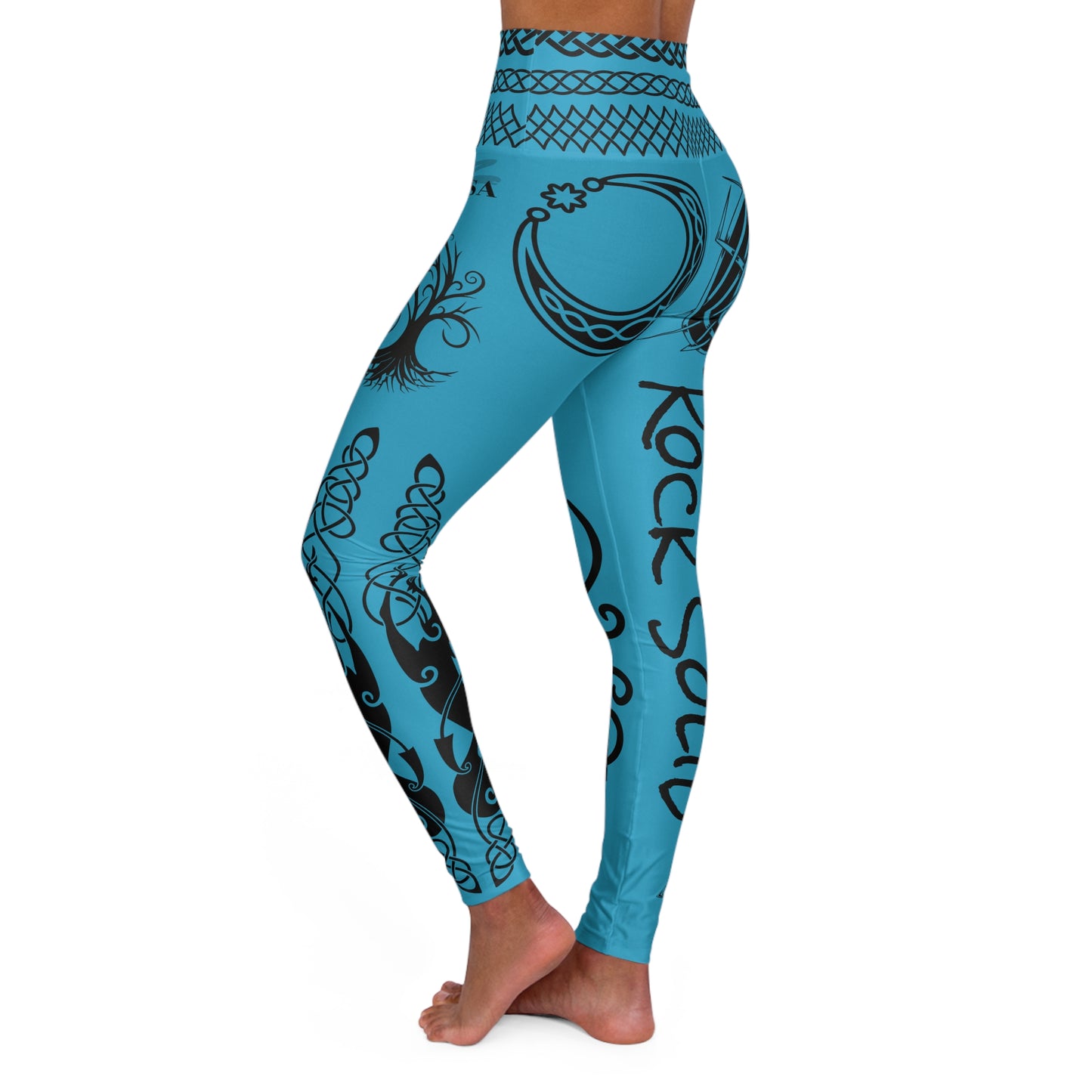 Celtic Tribal Tattoo - Turquoise Yoga Leggings - ZenGen USA ROCK SOLID