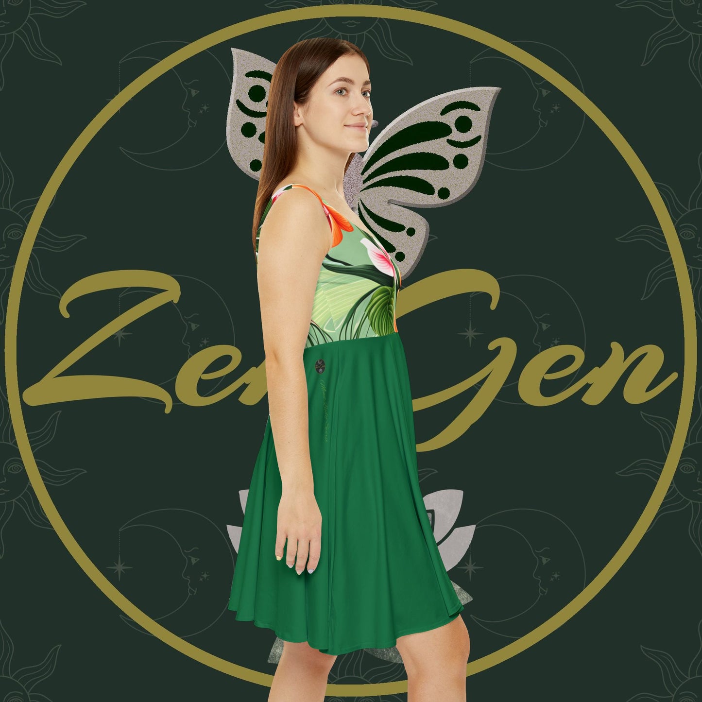 Women's Floral Skater Dress (AOP) - ZenGen USA - Green