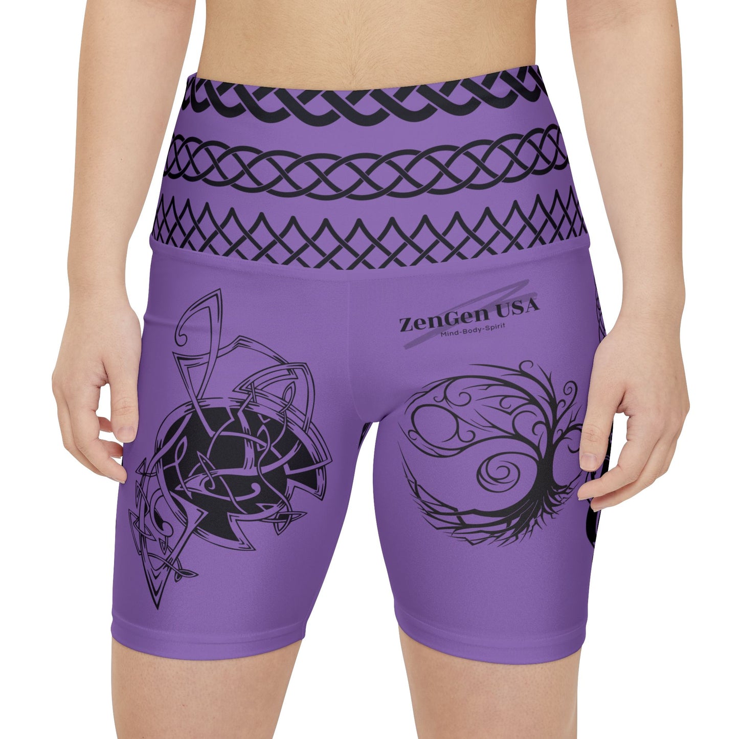 Tatuaje tribal celta - Pantalones cortos de entrenamiento morados para mujer - ZenGen USA ROCK SOLID