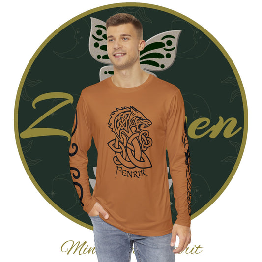 Celtic Fenrir Tribal Tattoo - Brown Men's Long Sleeve Shirt - ZenGen USA