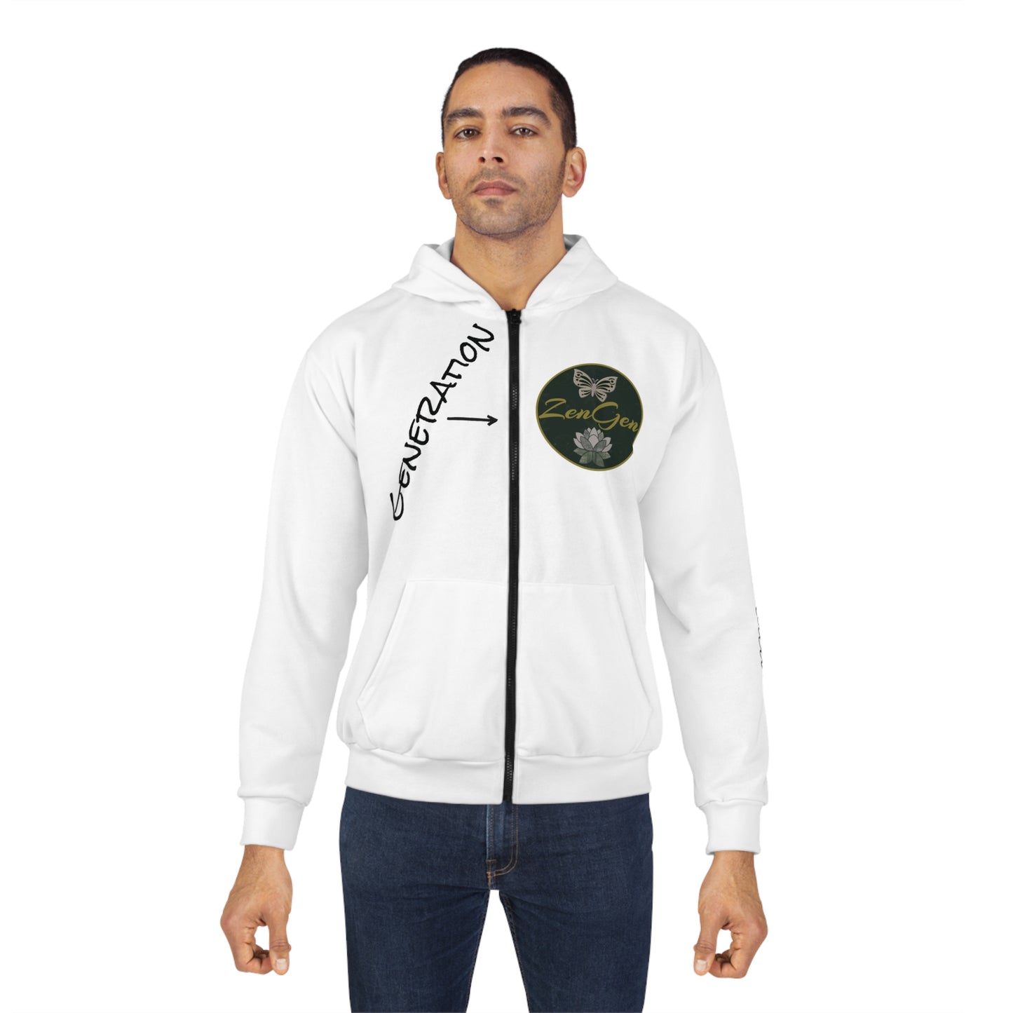 Generation ZenGen - White Unisex Zip Hoodie