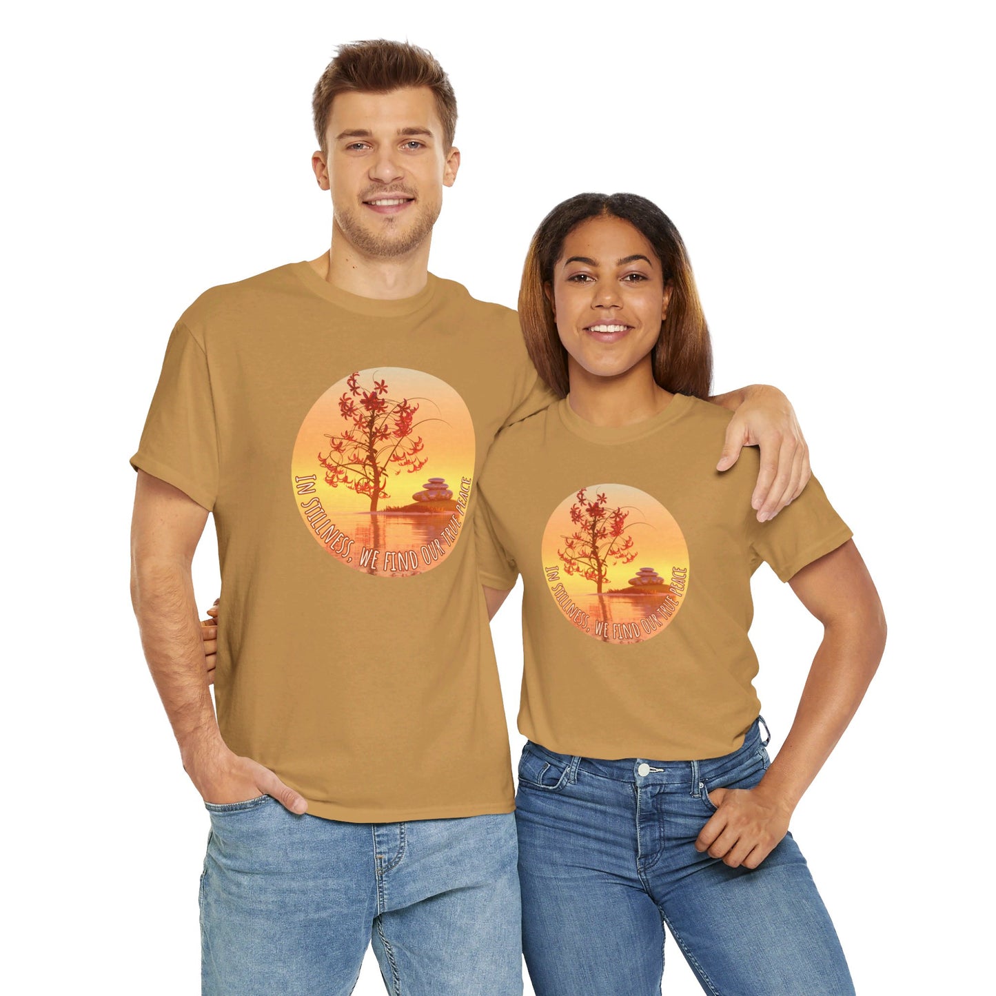 Find True Peace: Unisex Heavy Cotton Zen Bonsai & Cairns Graphic Tee