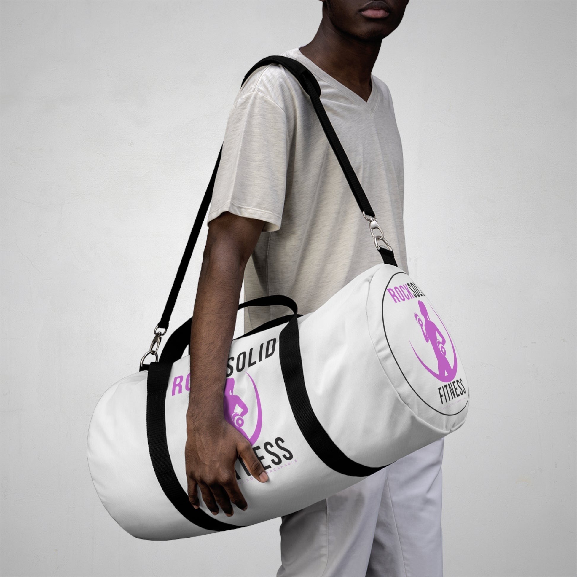 RockSolid Fitness Duffel Bag | White | Oxford Canvas | Pink Lady Logo - ZenGen USA