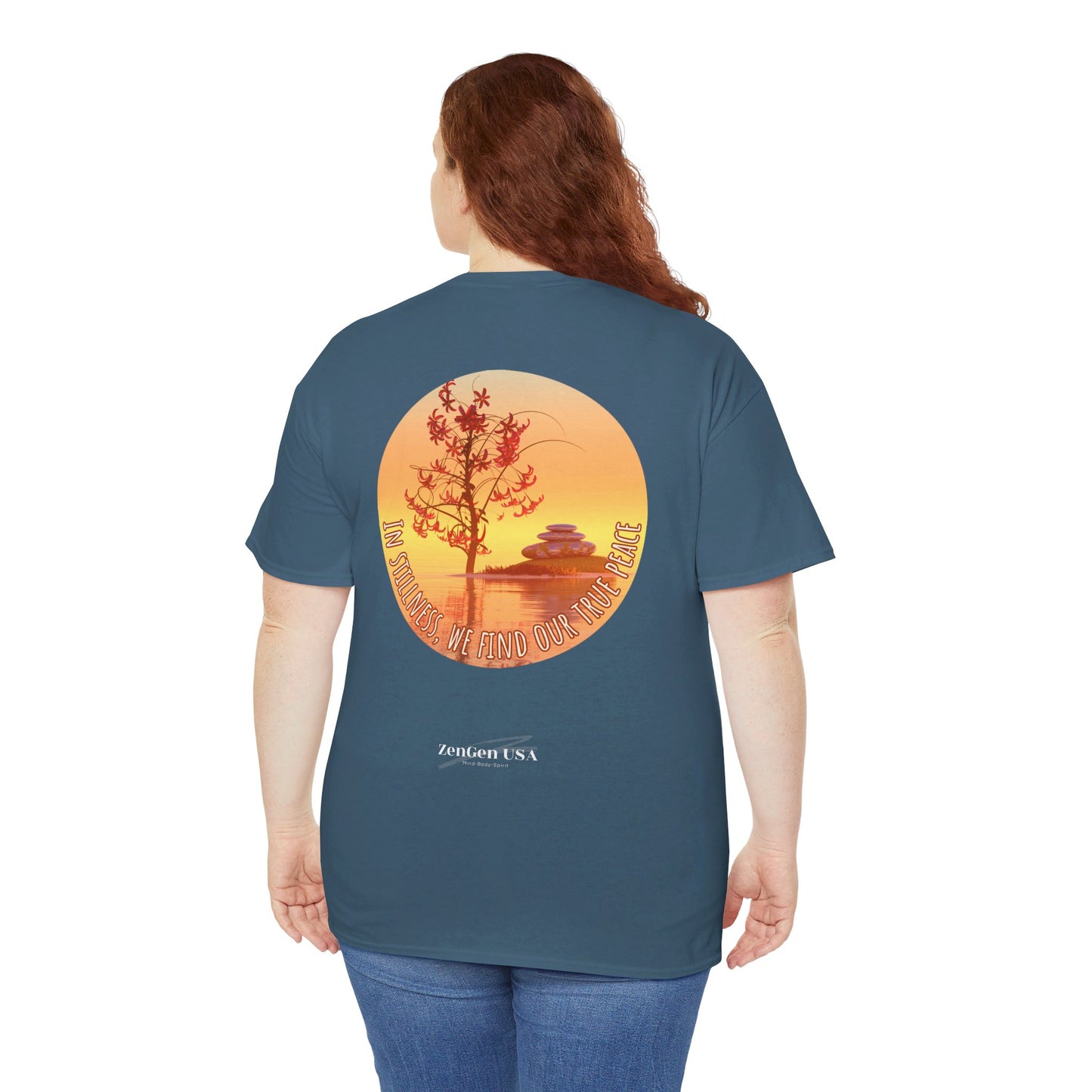 Find True Peace: Unisex Heavy Cotton Zen Bonsai & Cairns Graphic Tee