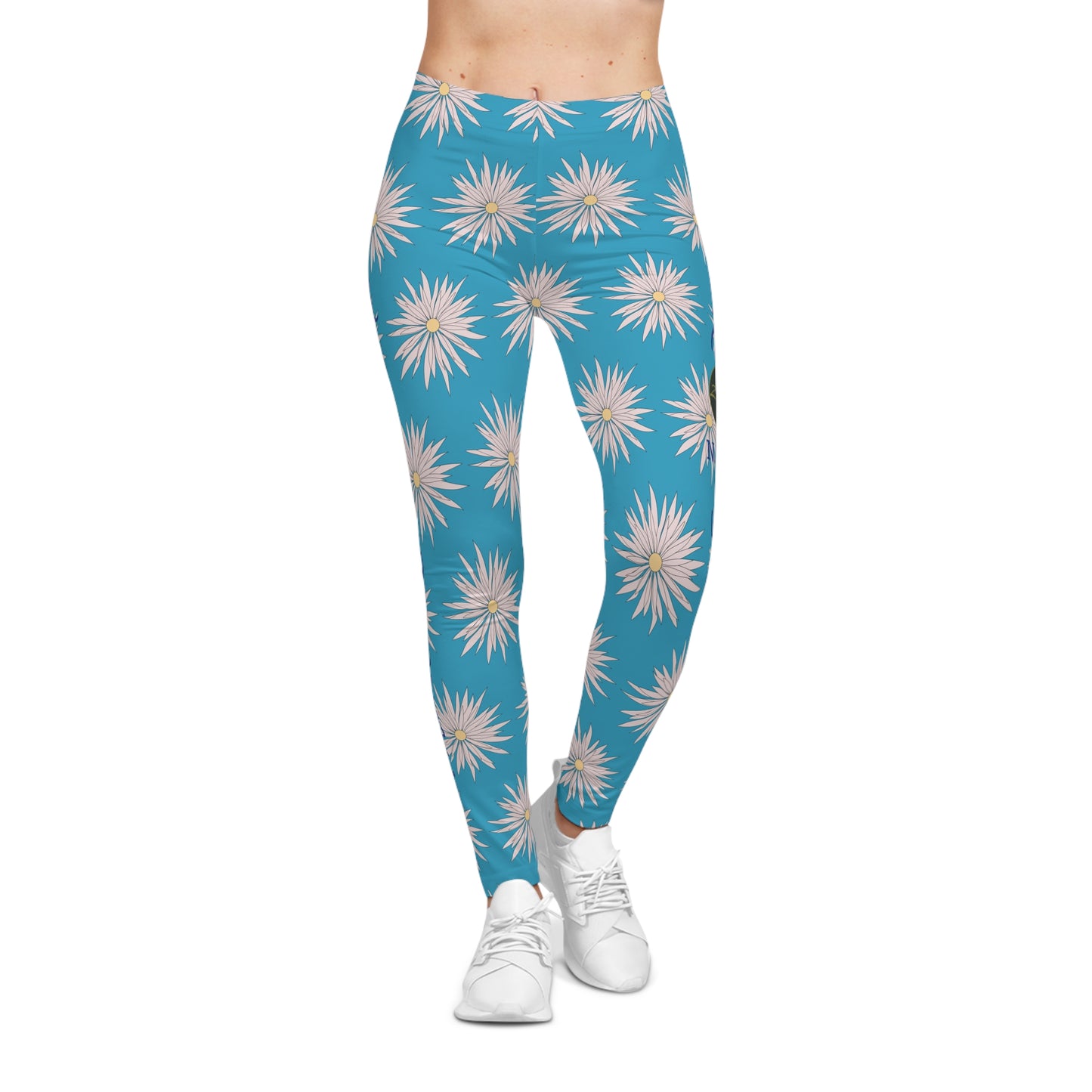 Women's Casual Leggings - Turquoise - ROCK SOLID Blazing Flower - ZenGen USA