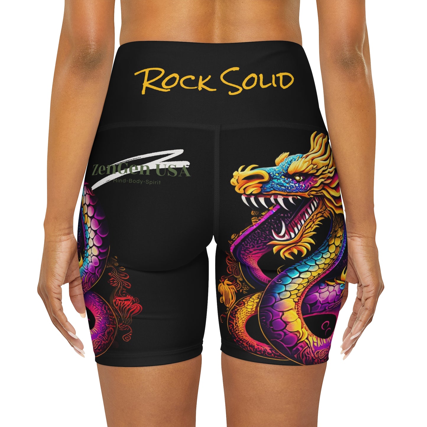 Dragon High Waisted Yoga Shorts | Black | ROCK SOLID | ZenGen USA