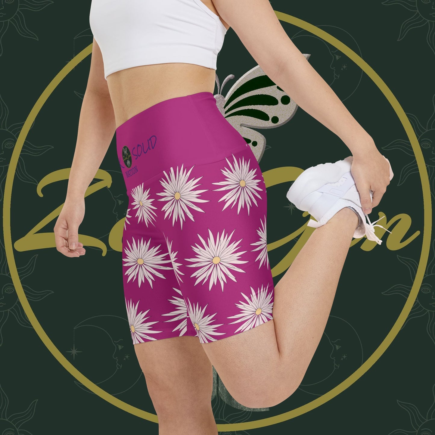 Pantalones cortos de entrenamiento para mujer - Rosa - ROCK SOLID Blazing Flower - ZenGen USA