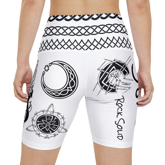 Celtic Tribal Tattoo - White Women's Workout Shorts - ZenGen USA ROCK SOLID