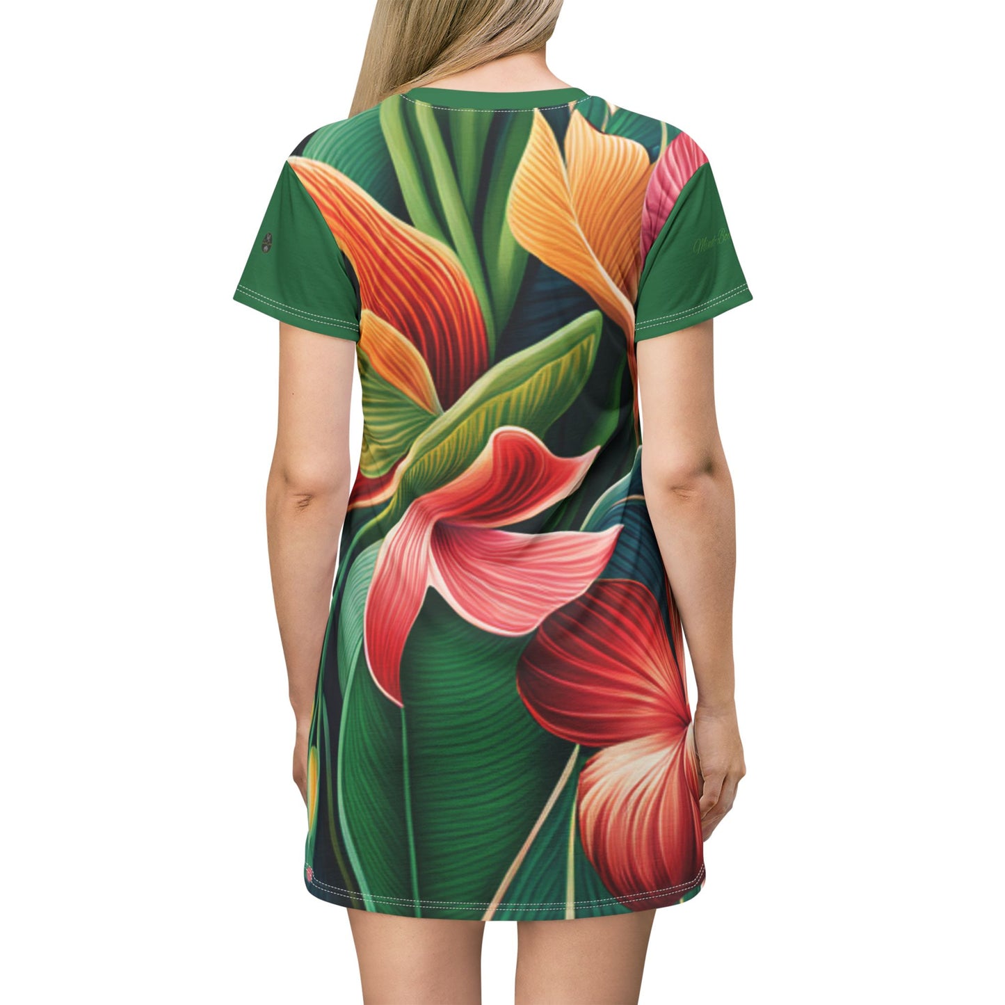 Vestido tipo camiseta con estampado floral (AOP) - ZenGen USA - Verde