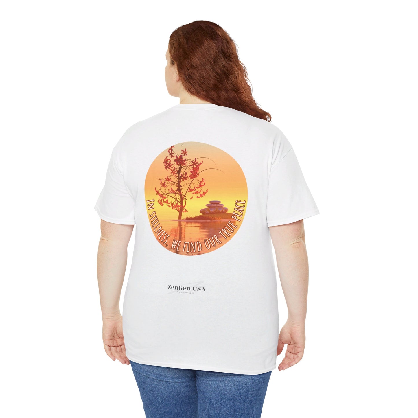 Find True Peace: Unisex Heavy Cotton Zen Bonsai & Cairns Graphic Tee