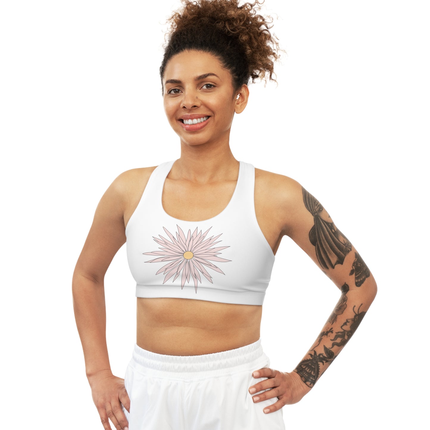 Seamless Sports Bra White - ROCK SOLID Blazing Flower - ZenGen USA