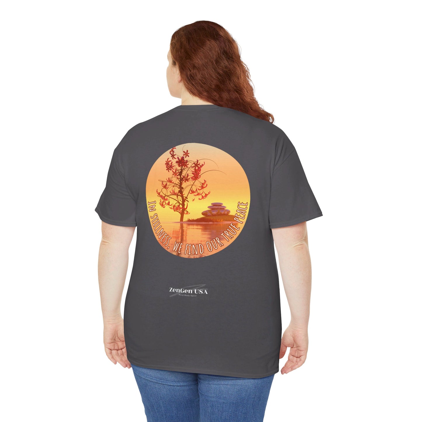 Find True Peace: Unisex Heavy Cotton Zen Bonsai & Cairns Graphic Tee