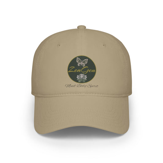 ZenGen Logo Wear - Unisex Low Profile Baseball Cap - White or Khaki - One Size Fits All