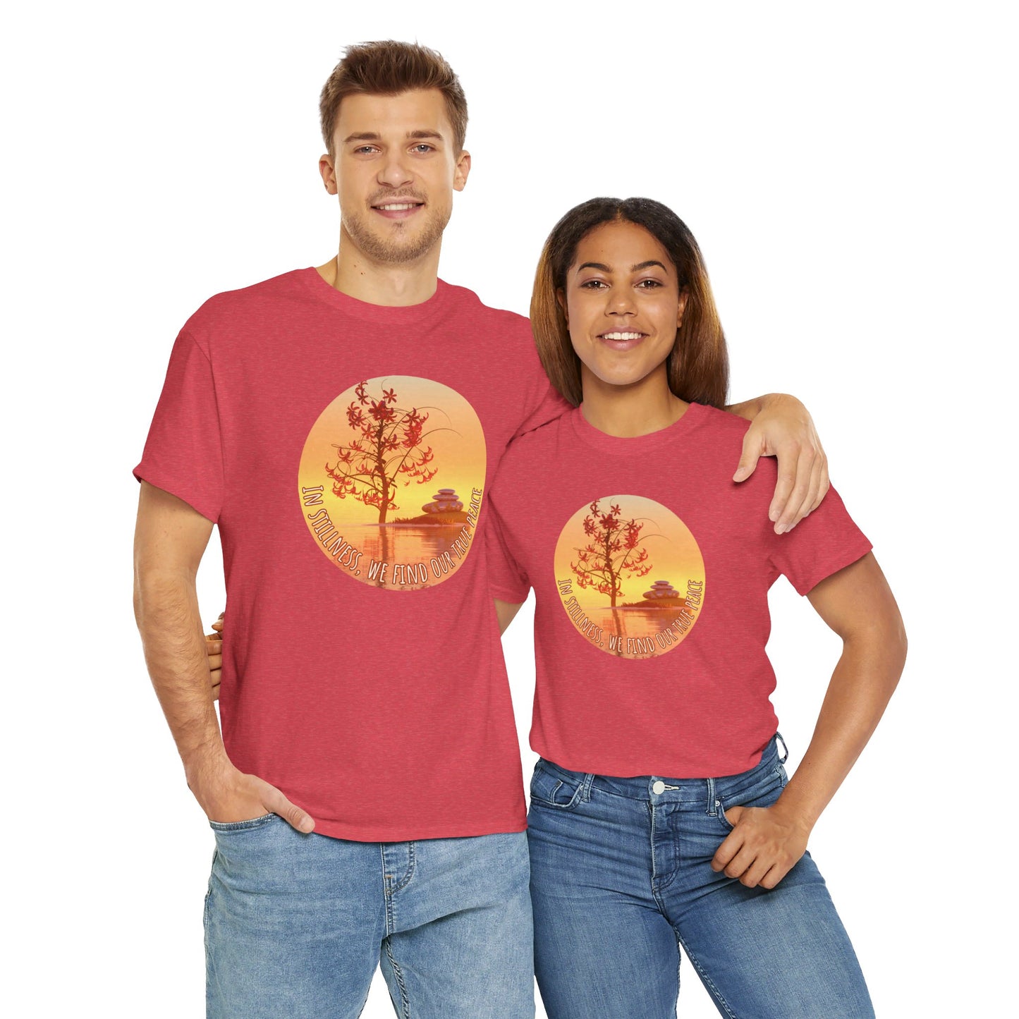 Find True Peace: Unisex Heavy Cotton Zen Bonsai & Cairns Graphic Tee