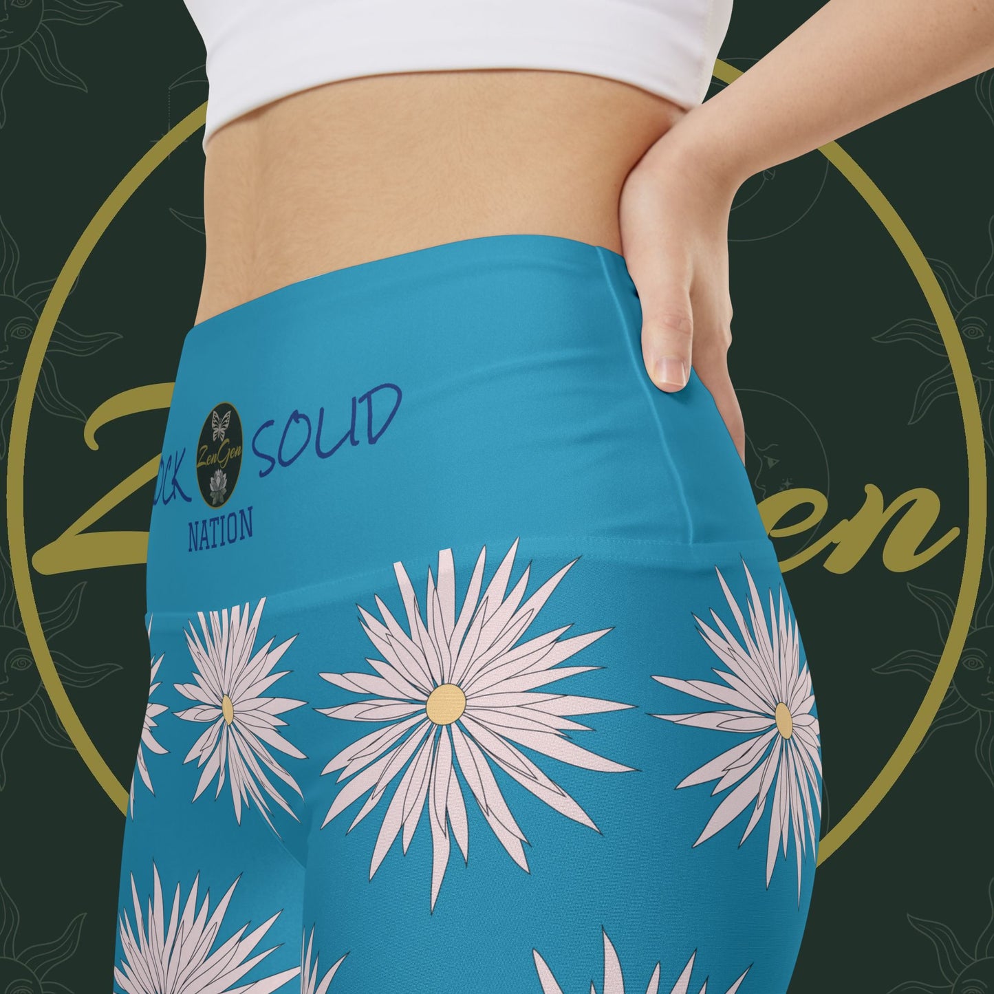 Women's Workout Shorts  - Turquoise - ROCK SOLID Blazing Flower - ZenGen USA