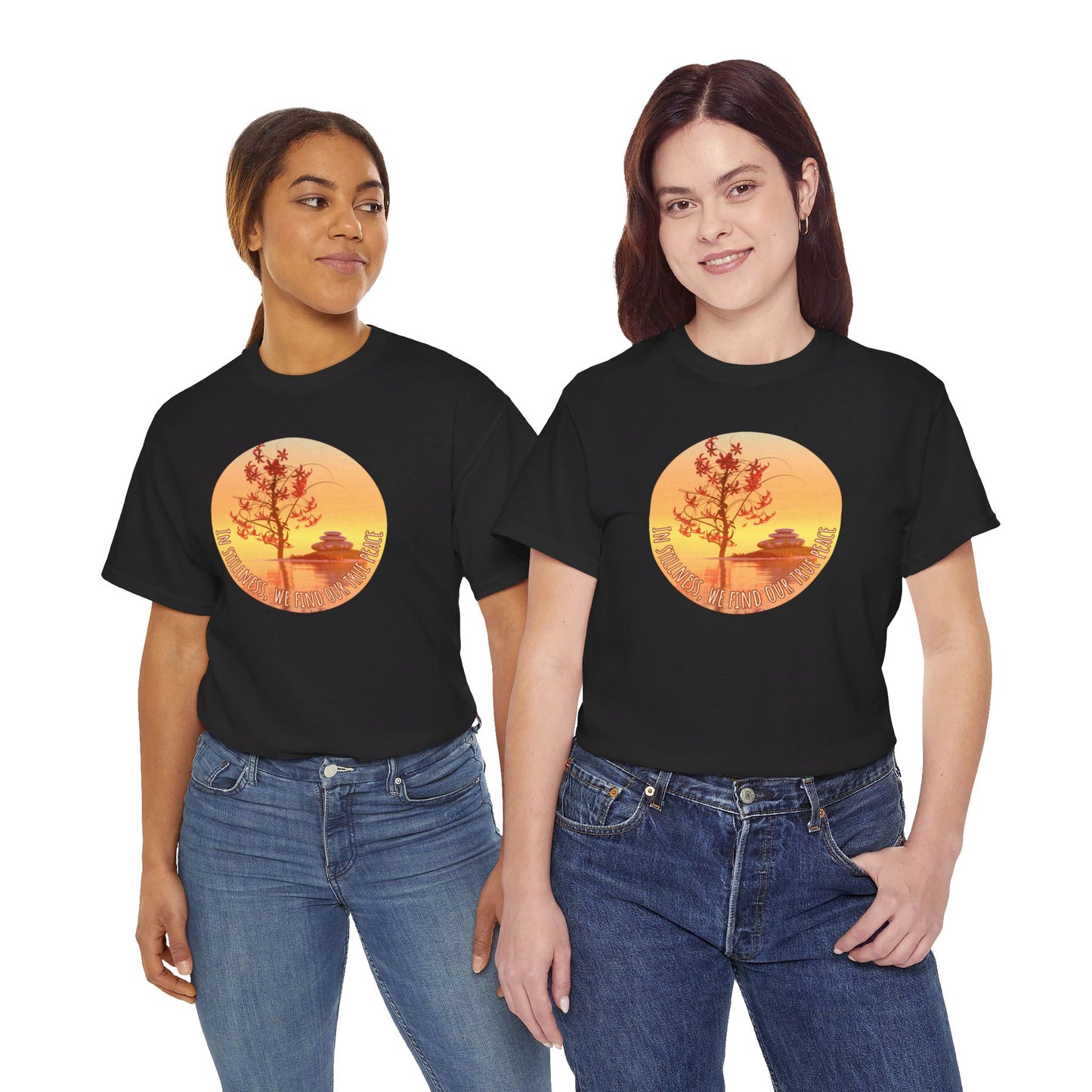 Find True Peace: Unisex Heavy Cotton Zen Bonsai & Cairns Graphic Tee