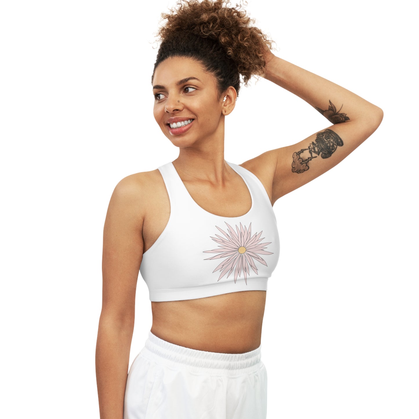 Seamless Sports Bra White - ROCK SOLID Blazing Flower - ZenGen USA