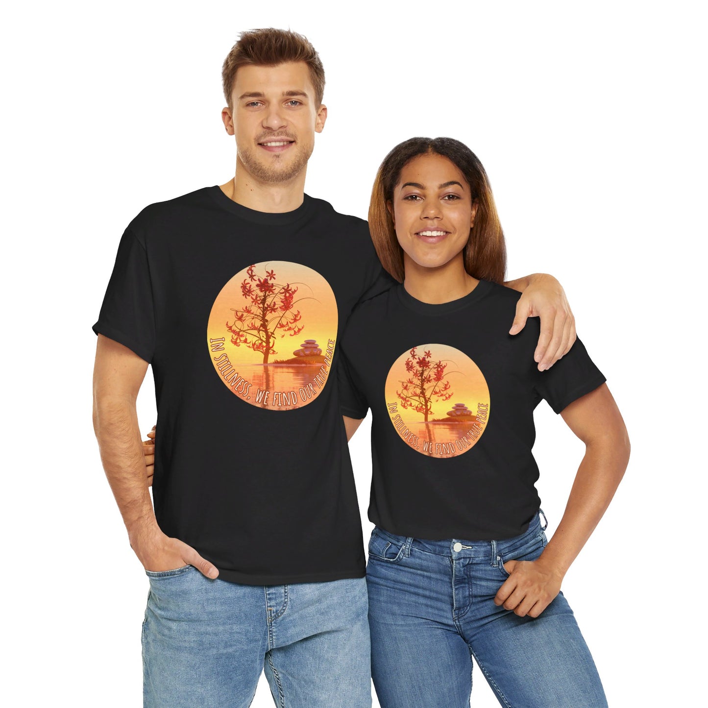 Find True Peace: Unisex Heavy Cotton Zen Bonsai & Cairns Graphic Tee