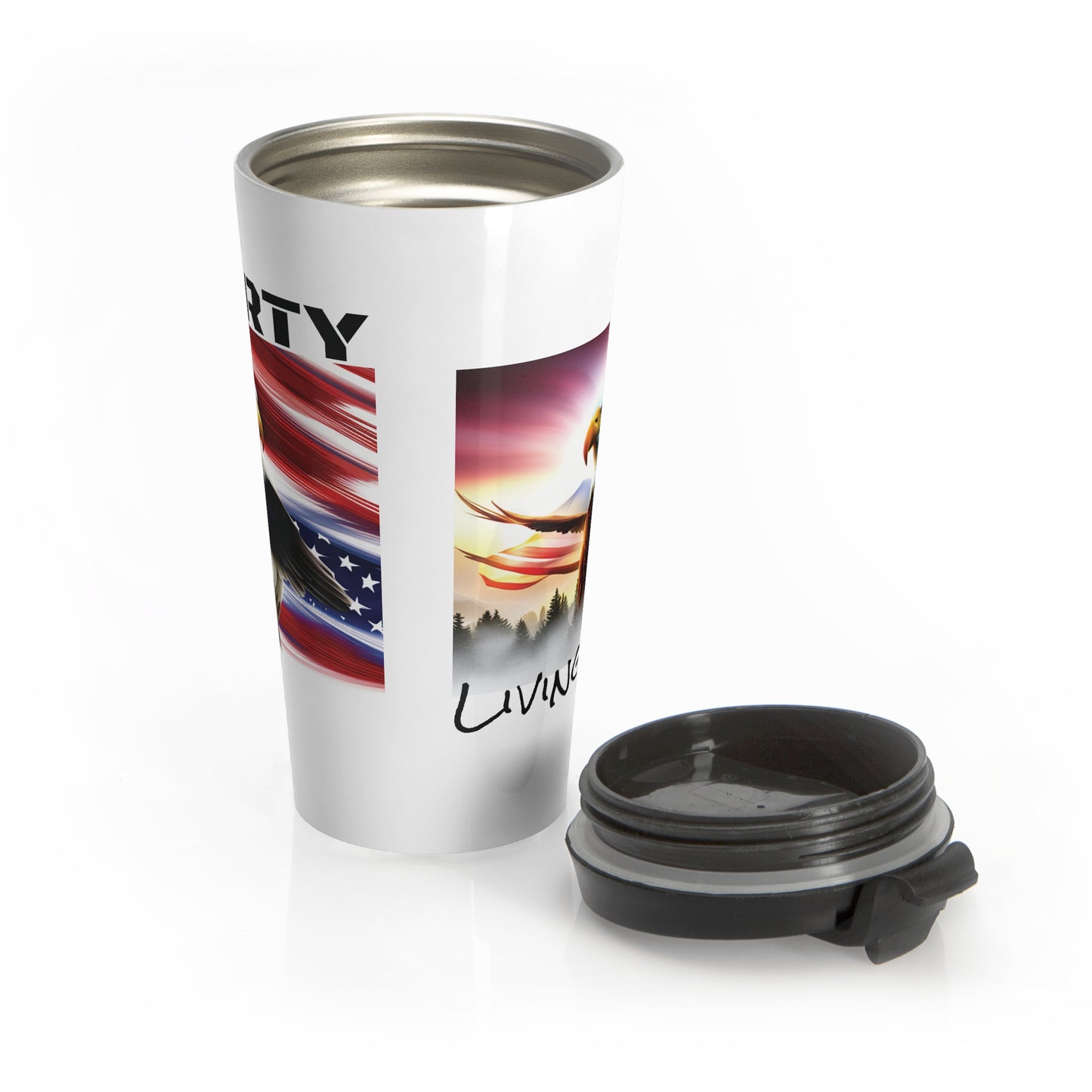 LIBERTY, Living free! - Stainless Steel Travel Mug 15 oz. - ZenGen USA - ZenGen USA