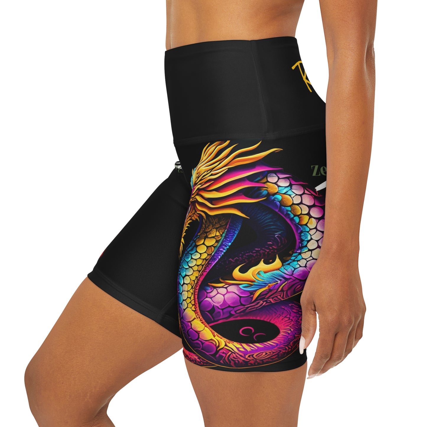 Dragon High Waisted Yoga Shorts | Black | ROCK SOLID | ZenGen USA