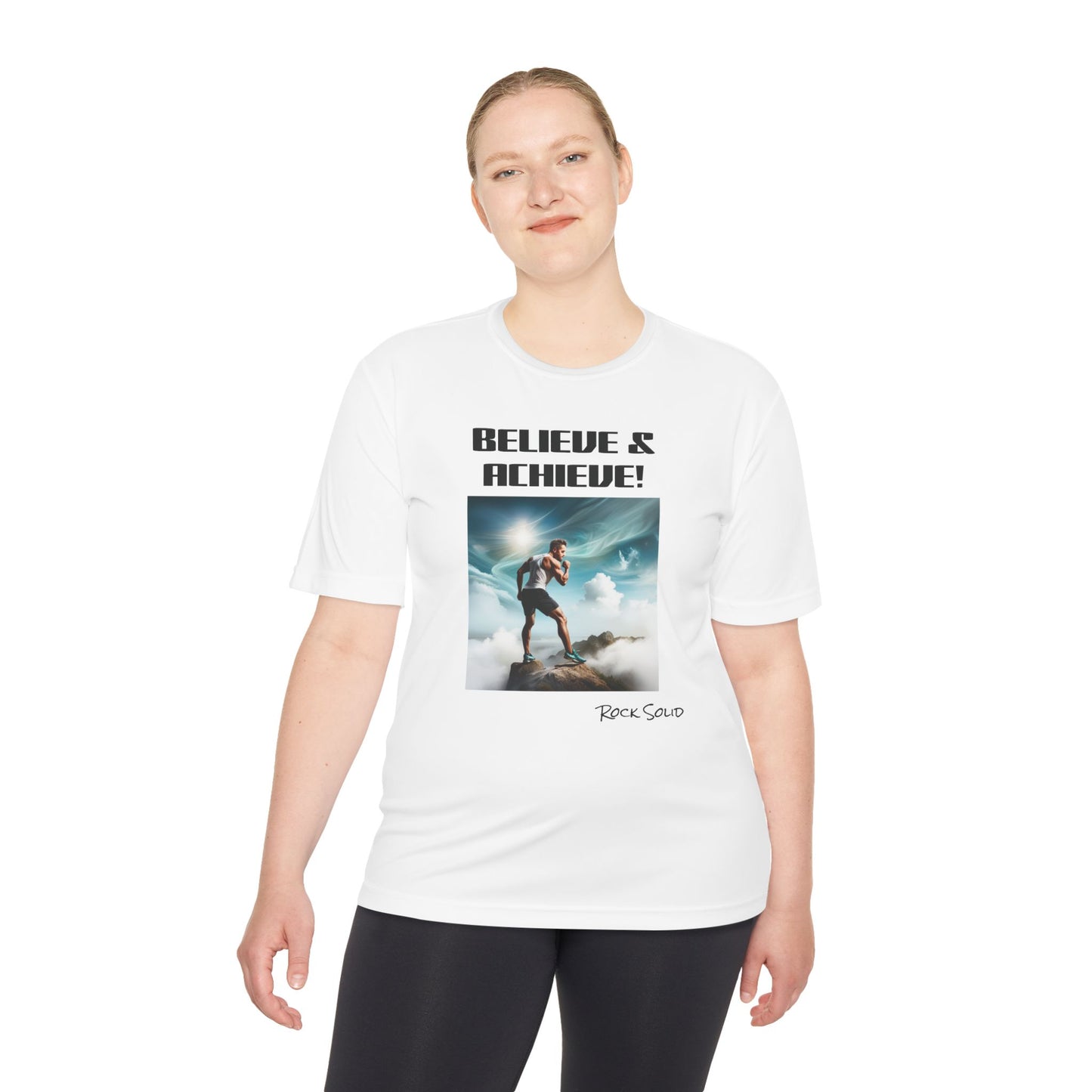 Unisex Moisture Wicking Tee - ROCK SOLID, Believe & Achieve! - ZenGen USA