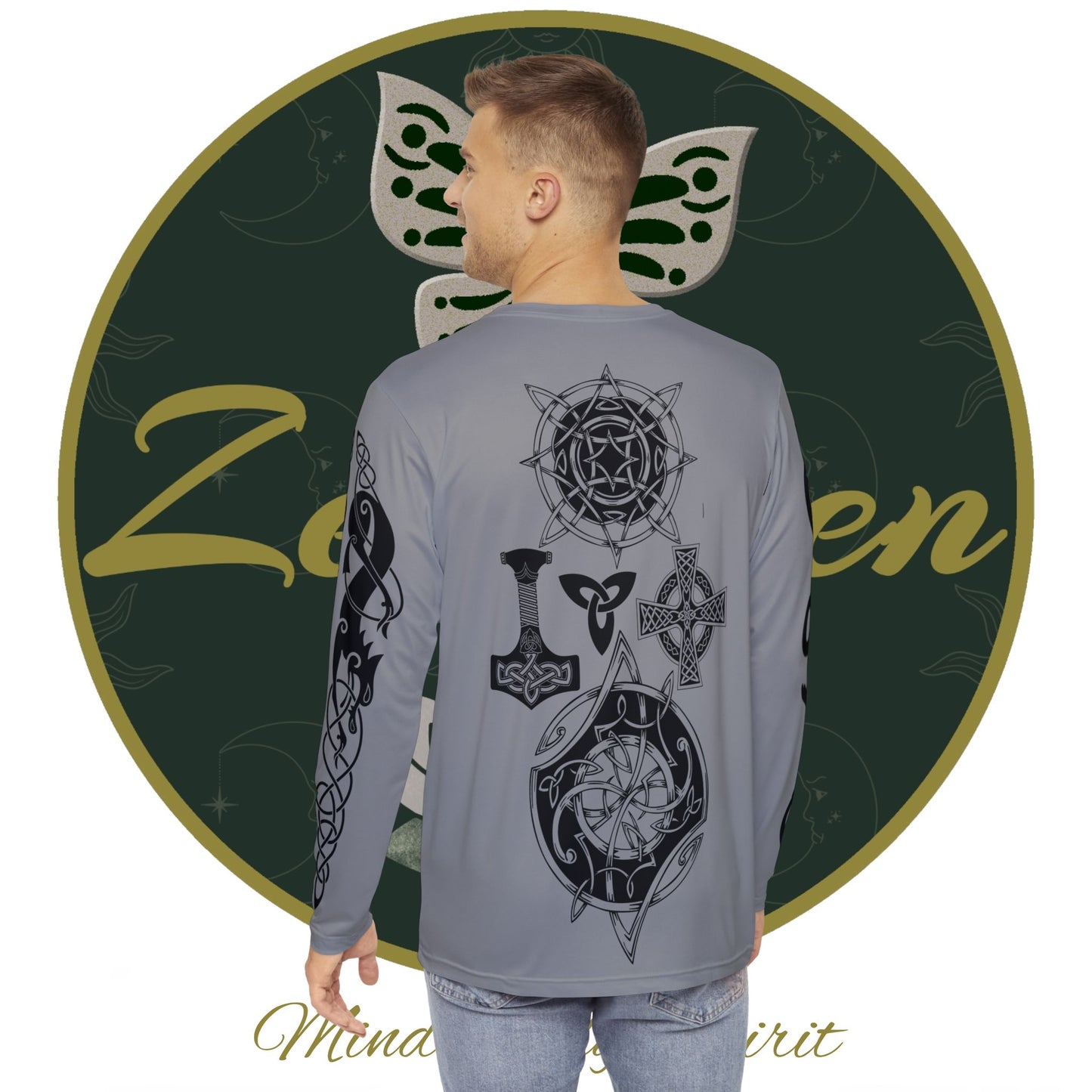 Celtic Fenrir Tribal Tattoo - Grey Men's Long Sleeve Shirt - ZenGen USA