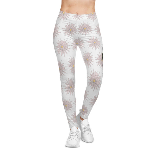 Women's Casual Leggings - White - ROCK SOLID Blazing Flower - ZenGen USA