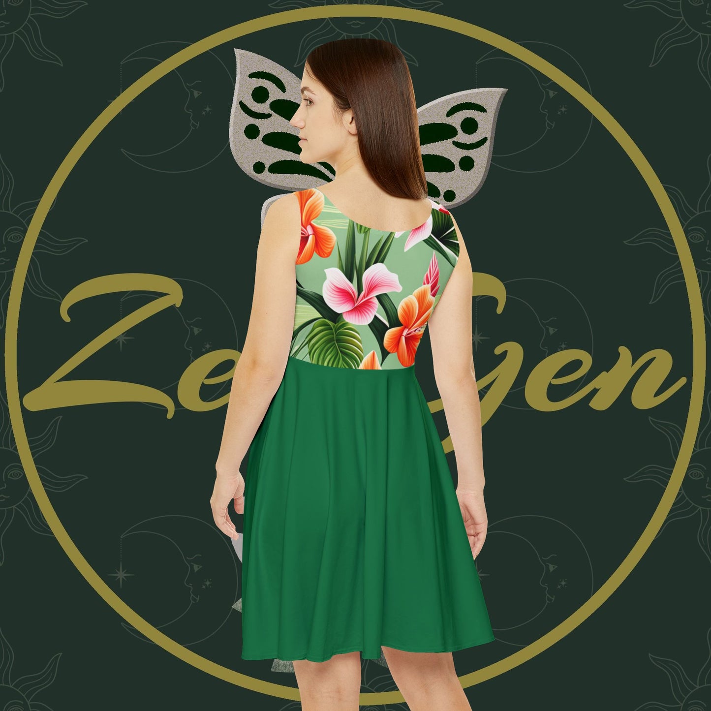 Women's Floral Skater Dress (AOP) - ZenGen USA - Green