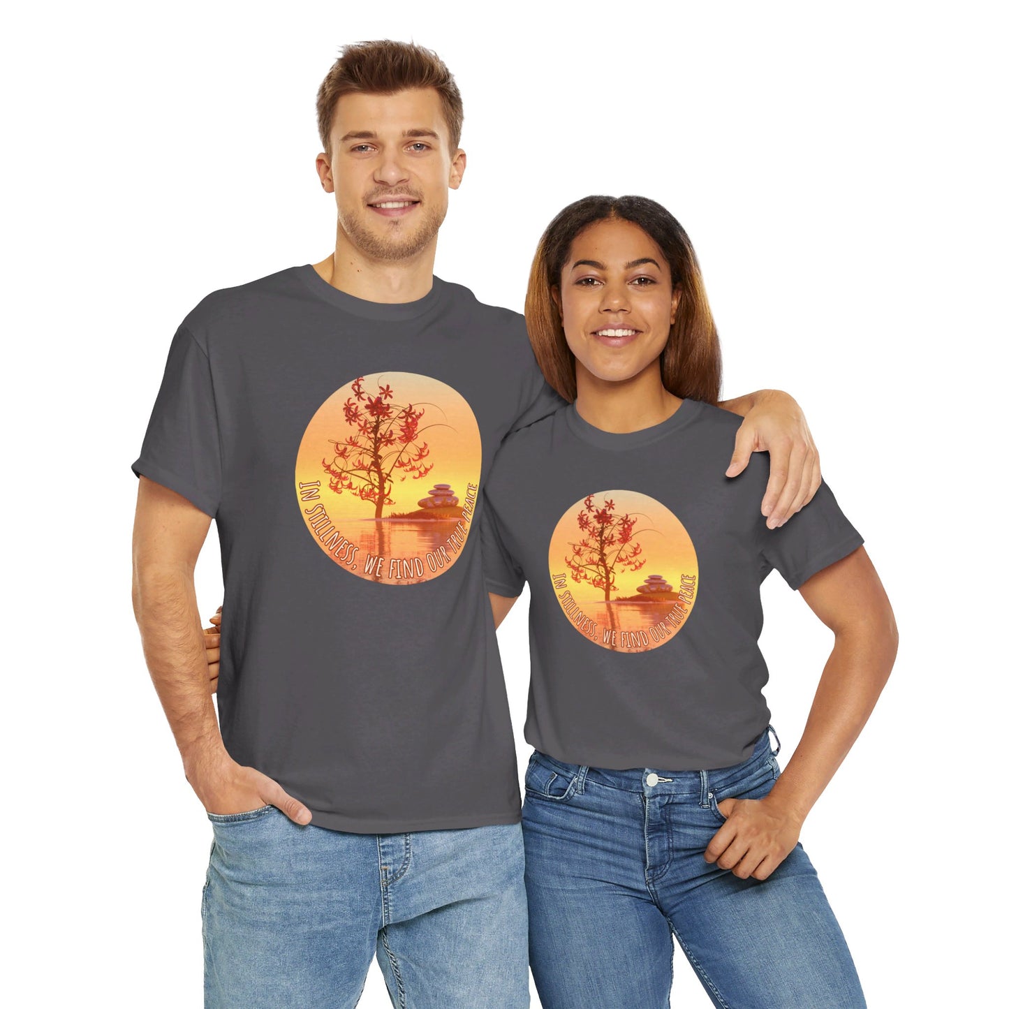 Find True Peace: Unisex Heavy Cotton Zen Bonsai & Cairns Graphic Tee