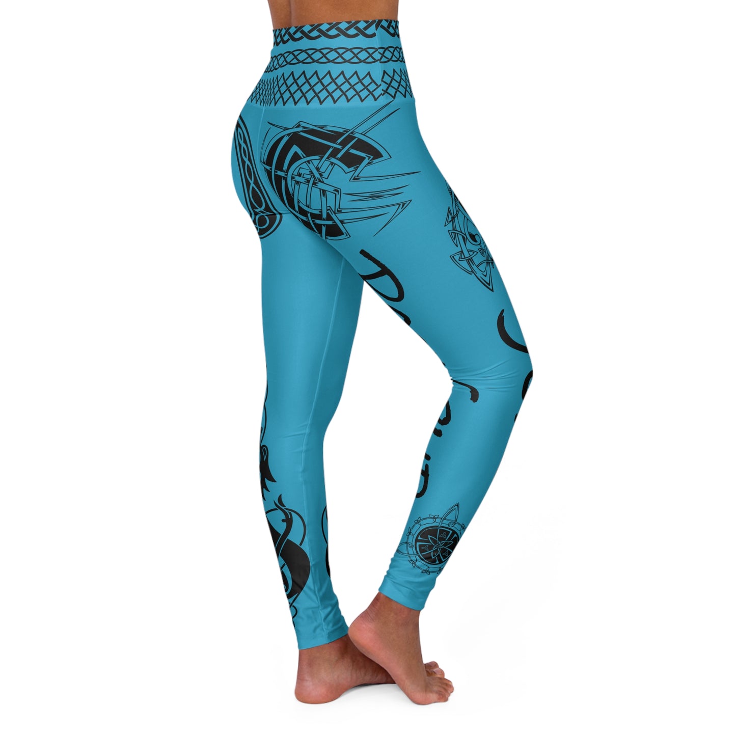 Celtic Tribal Tattoo - Turquoise Yoga Leggings - ZenGen USA ROCK SOLID