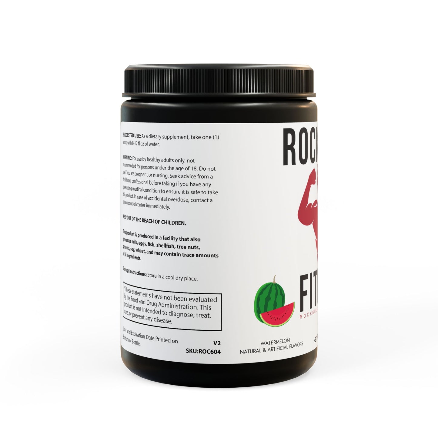 RockSolid Fitness BCAA Supplement - Watermelon Flavored (325g, 11.46oz, 45 servings)