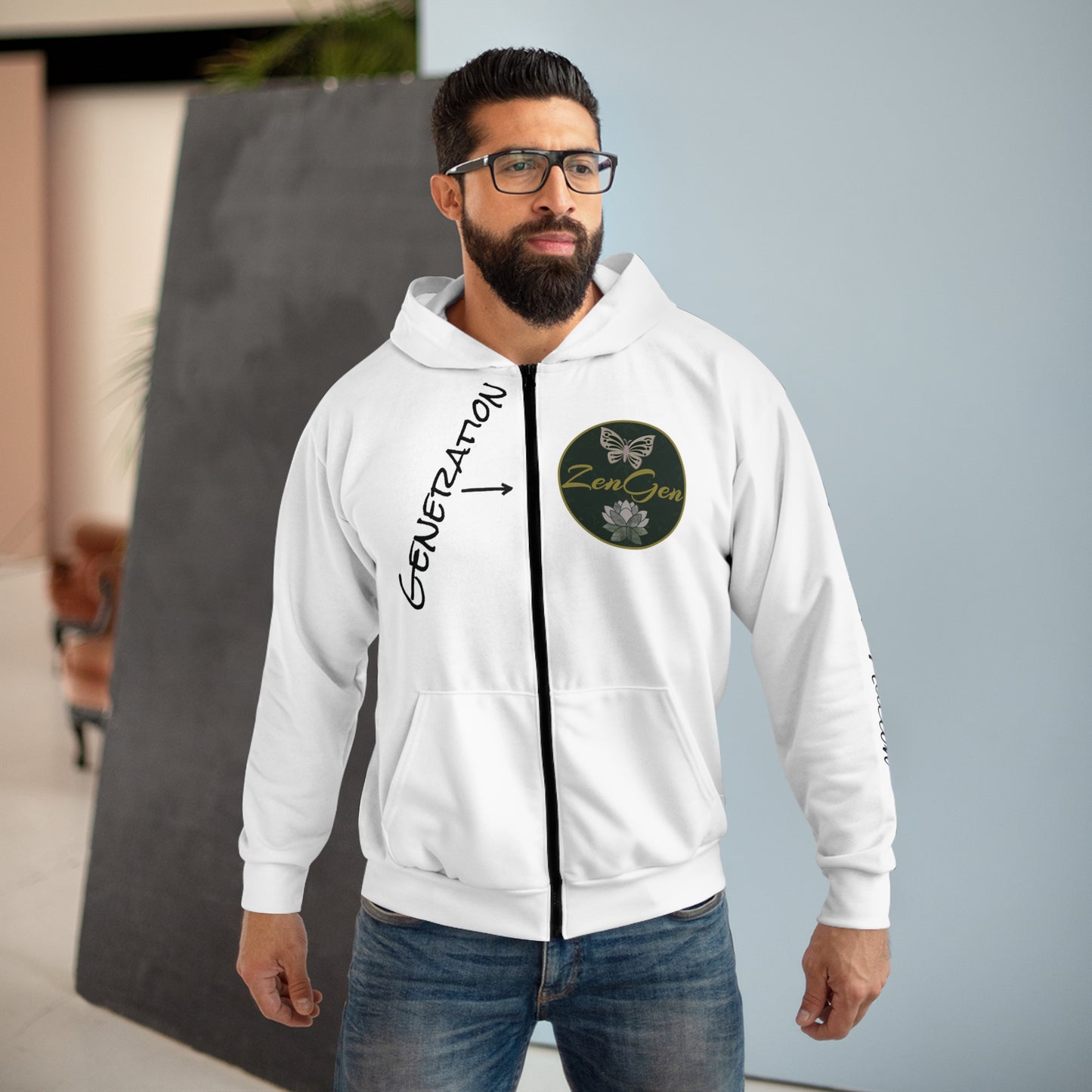 Generation ZenGen - White Unisex Zip Hoodie