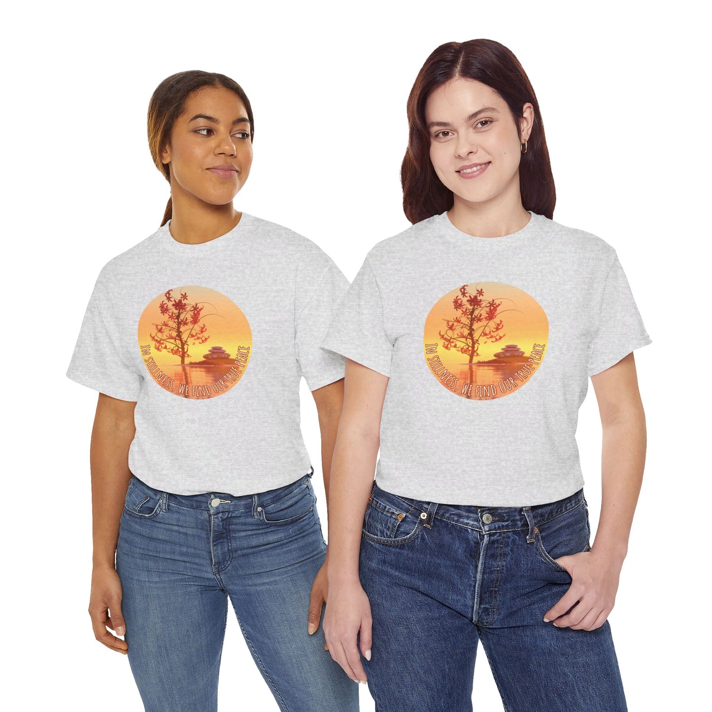 Find True Peace: Unisex Heavy Cotton Zen Bonsai & Cairns Graphic Tee